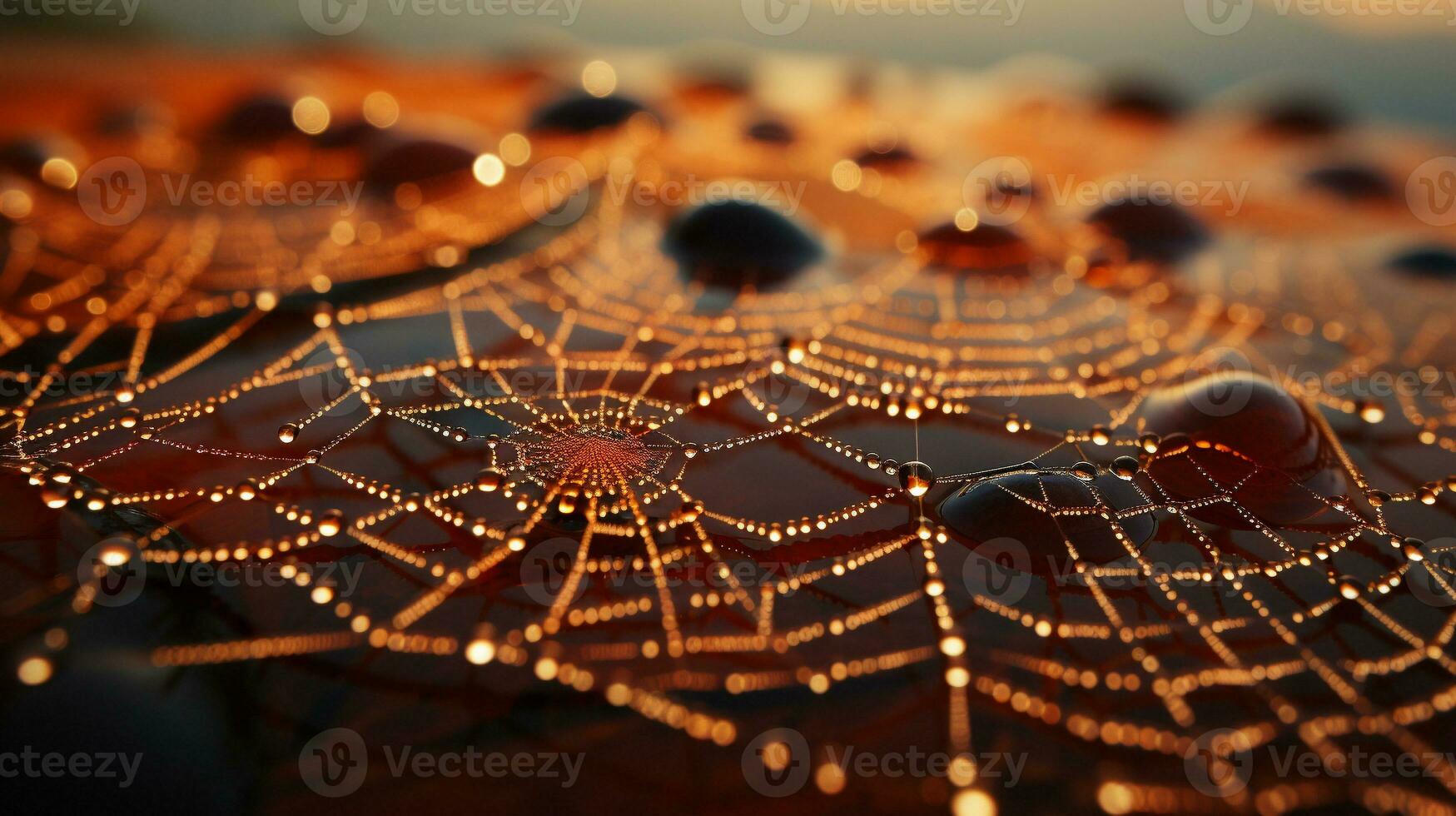 Morning Dew on Spiderwebs, Generative AI photo