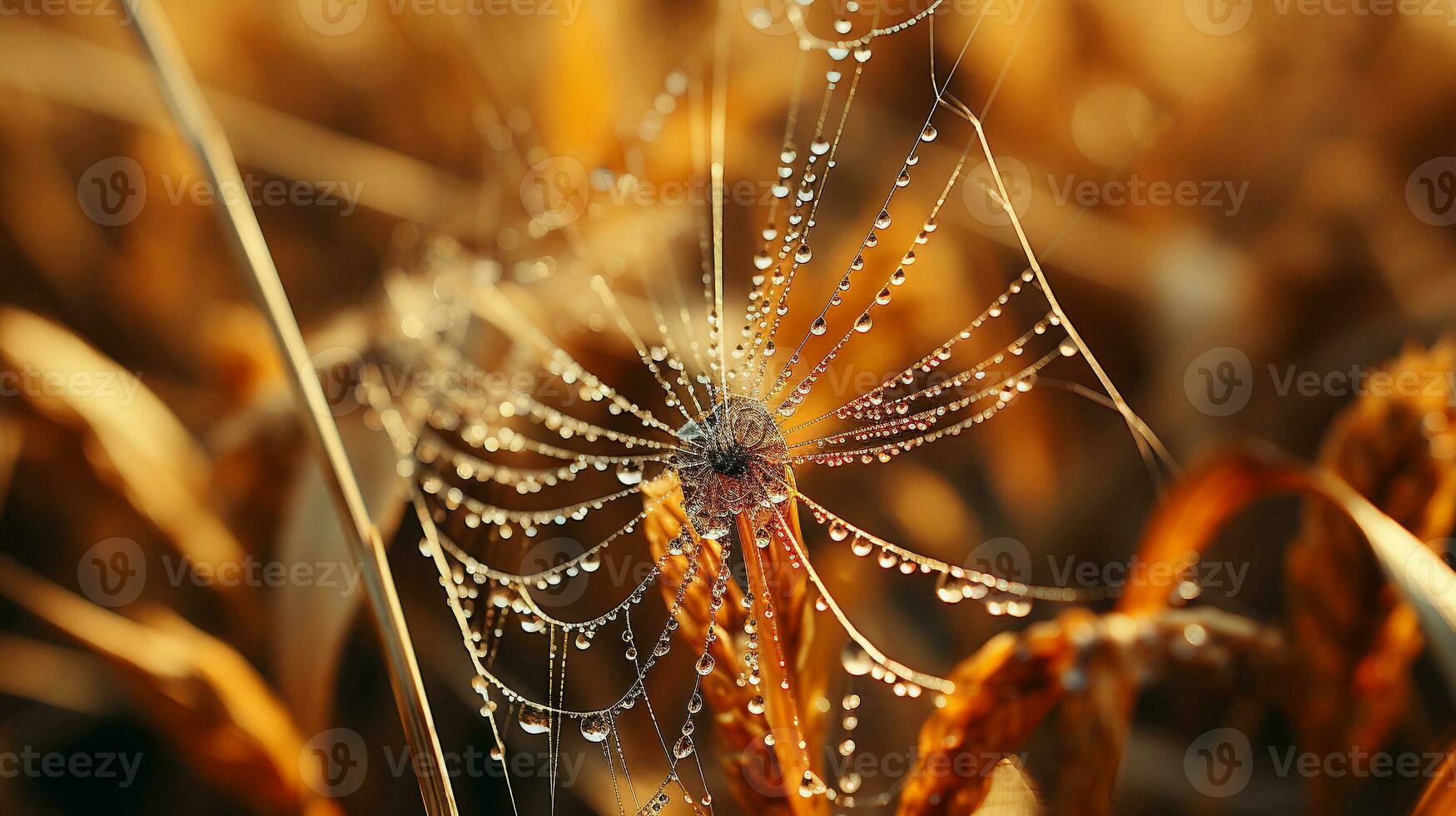 Morning Dew on Spiderwebs, Generative AI photo