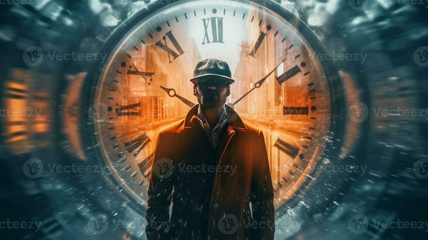 Generative AI, double exposure techniques to capture the concept of time travel. photo