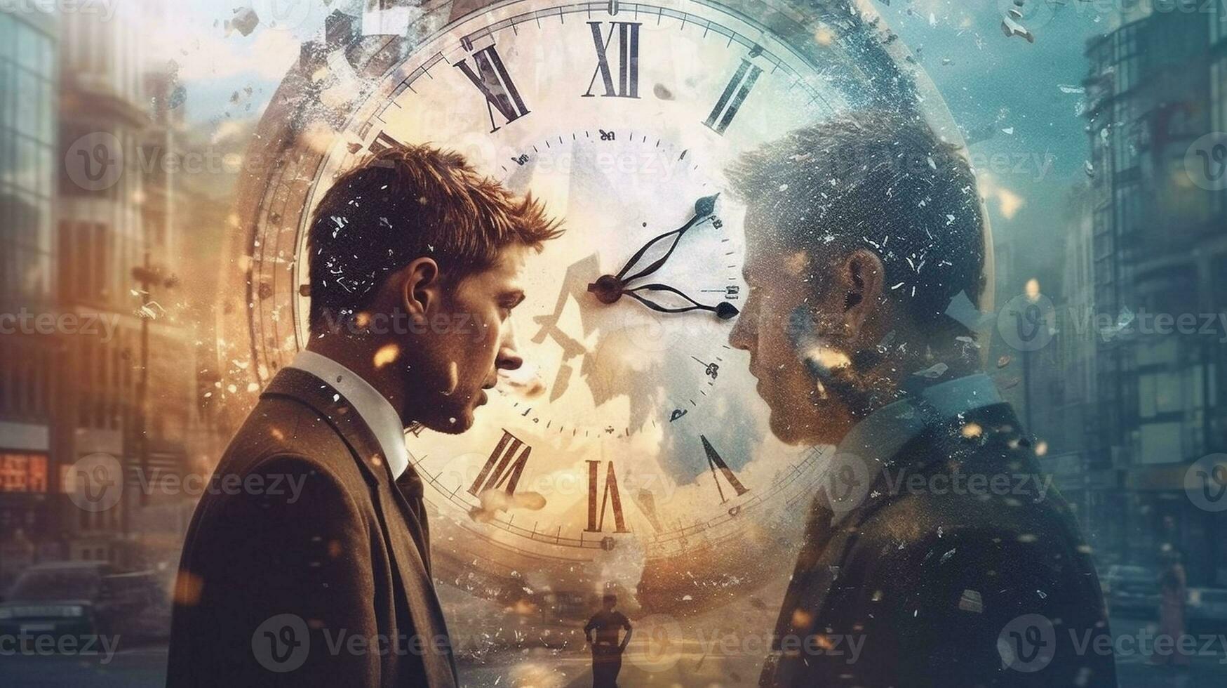 Generative AI, double exposure techniques to capture the concept of time travel. photo