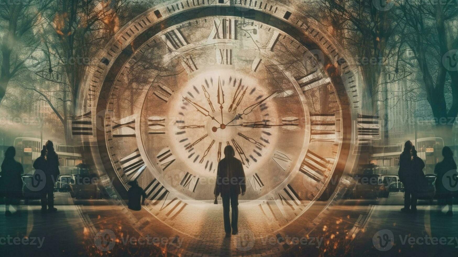 Generative AI, double exposure techniques to capture the concept of time travel. photo