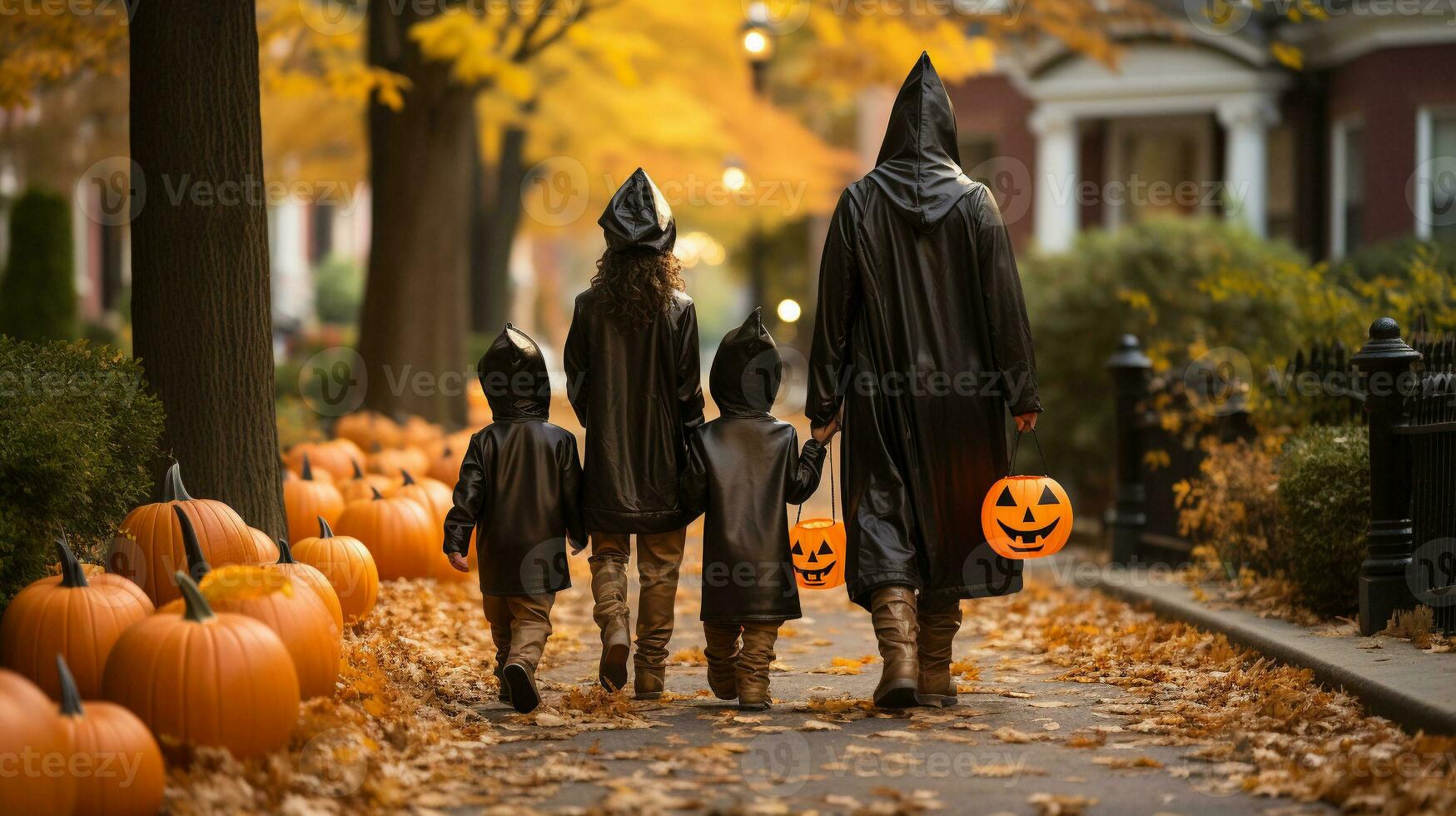 Mysterious Halloween Stroll, Generative AI photo