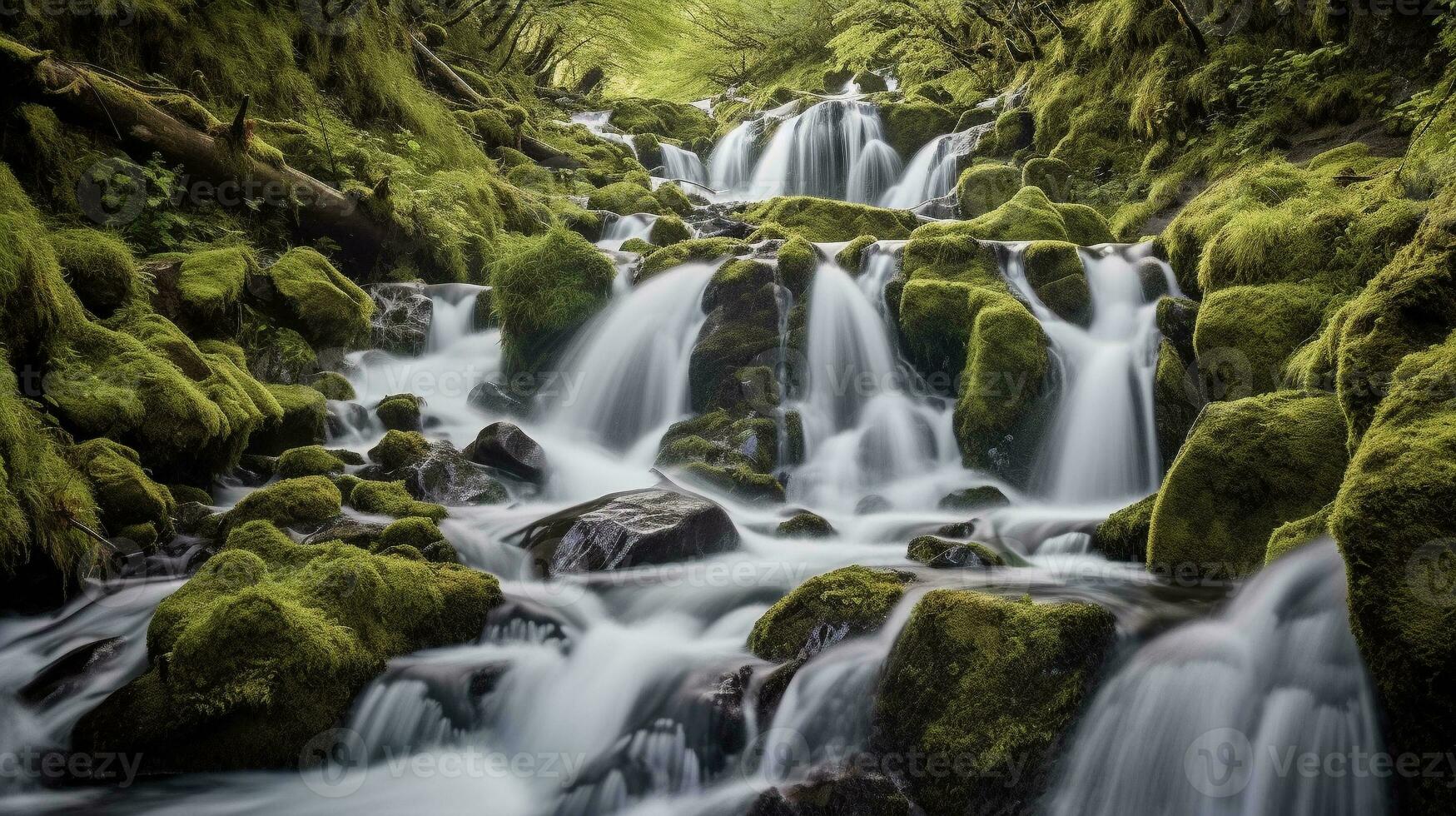 Generative AI, Cascading Symphony Capturing the Graceful Flow of Waterfalls photo