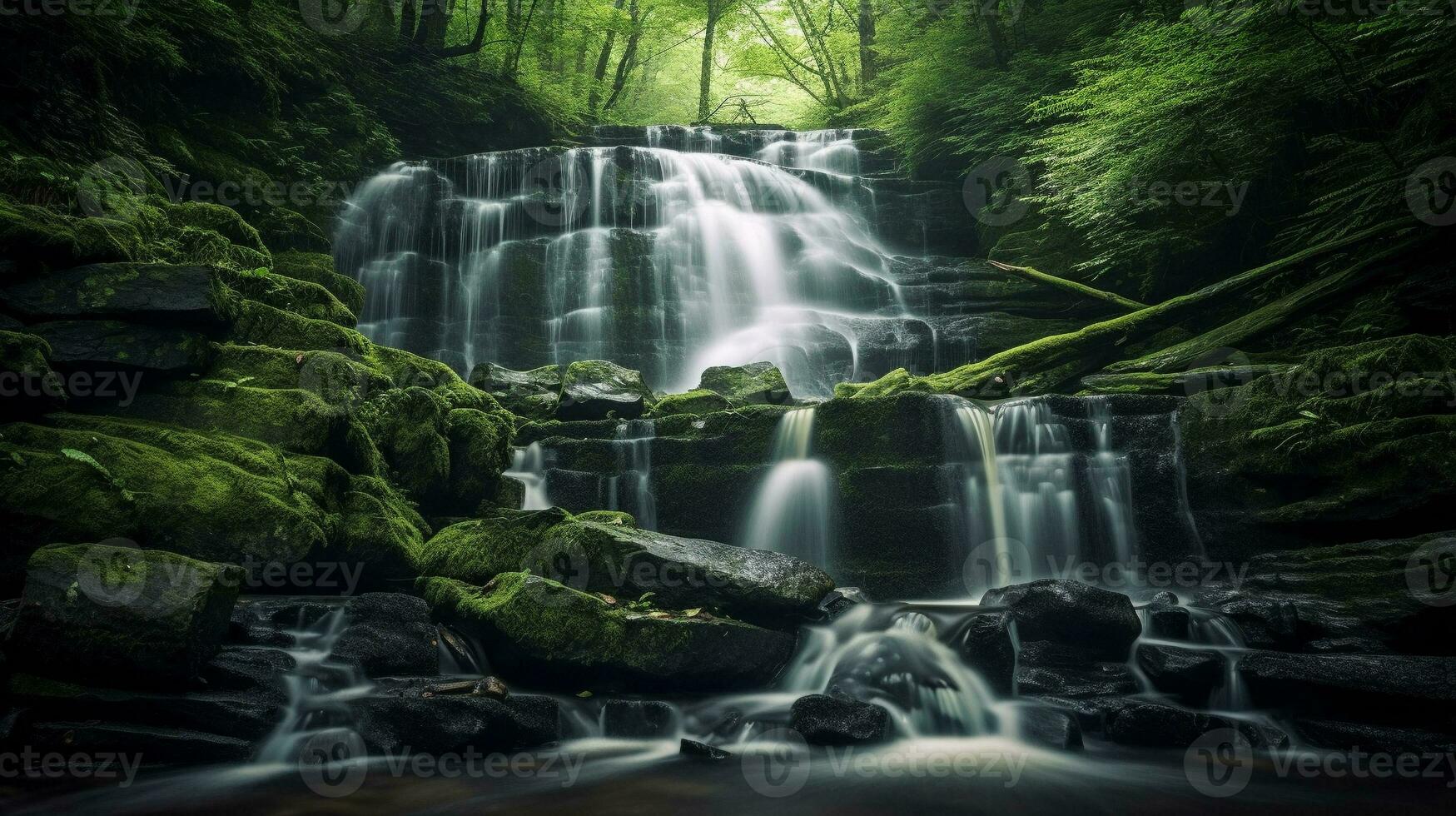 Generative AI, Cascading Symphony Capturing the Graceful Flow of Waterfalls photo