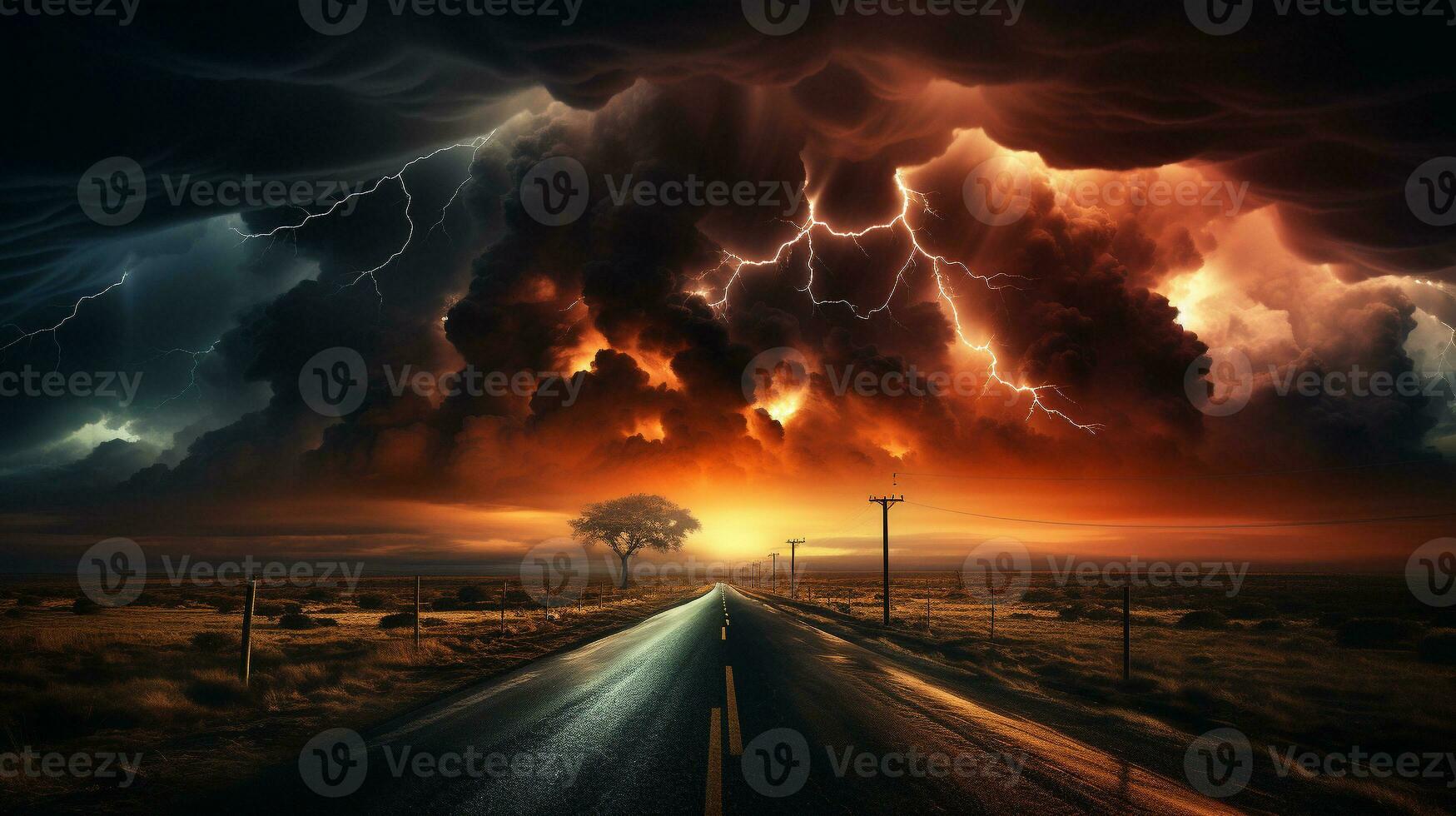 Summer Thunderstorm Lightning Strikes in Nature's Drama, AI Generative photo