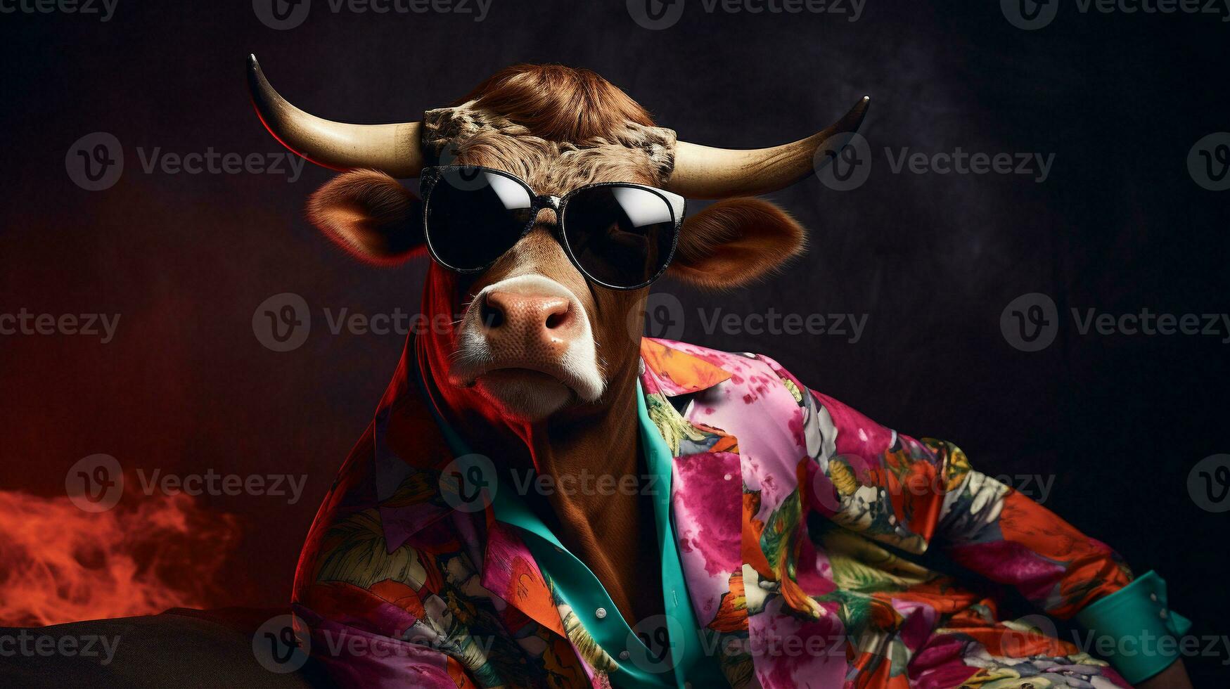 Bull in Hawaiian Shirt and Sunglasses, AI Generative photo