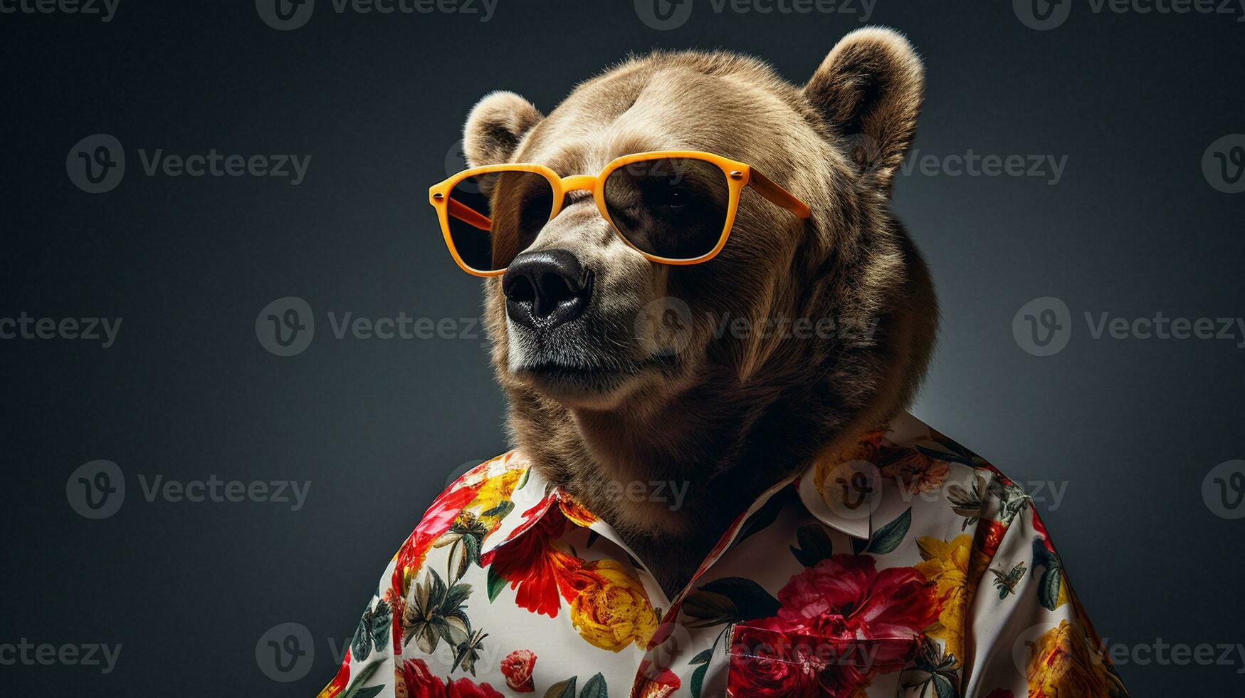 Bear's Half-Body  Shoot with Hawaiian Shirt and Sunglasses, AI Generative photo
