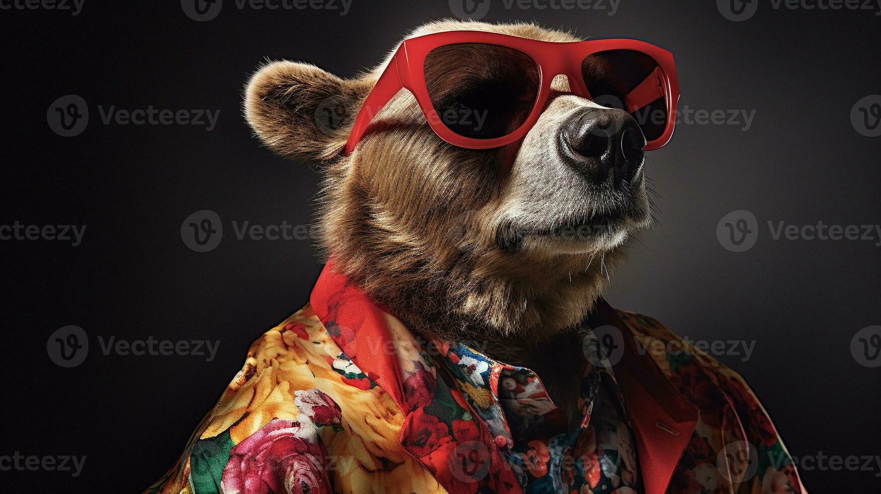 Bear's Half-Body  Shoot with Hawaiian Shirt and Sunglasses, AI Generative photo