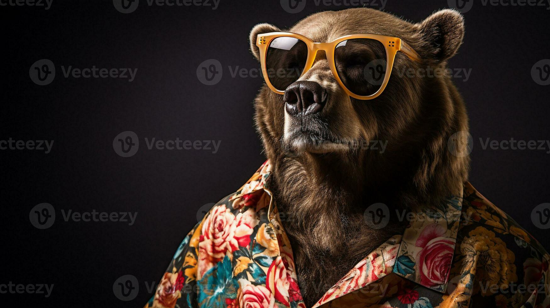 Bear's Half-Body  Shoot with Hawaiian Shirt and Sunglasses, AI Generative photo