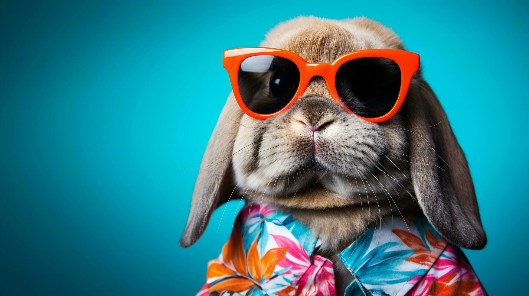 Trippy Rabbit Fashion Half-Body Hawaiian Shirt and Sunglasses, AI Generative photo