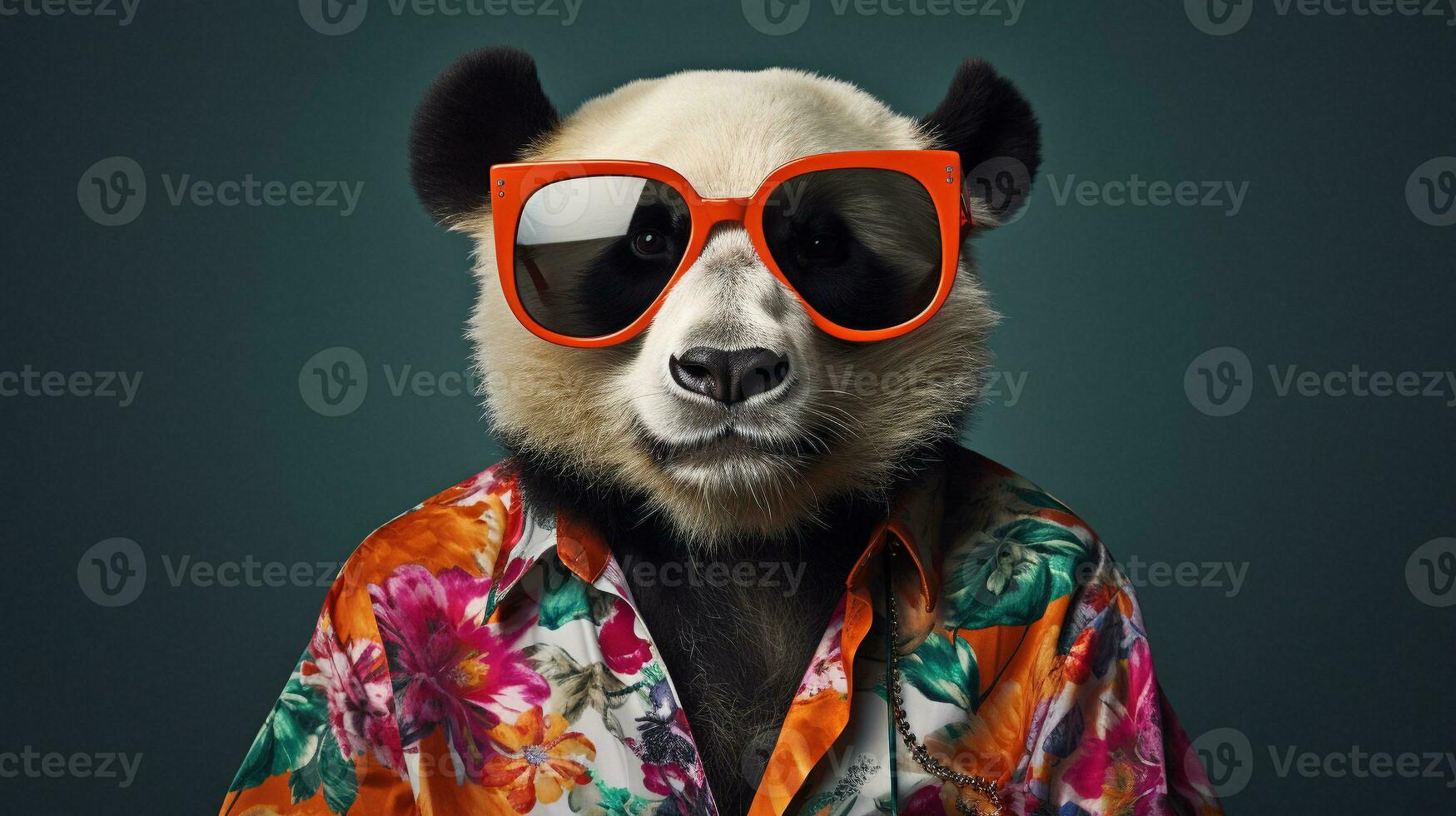 Panda in Hawaiian Shirt and Sunglasses Half Body Photoshoot, AI Generative photo