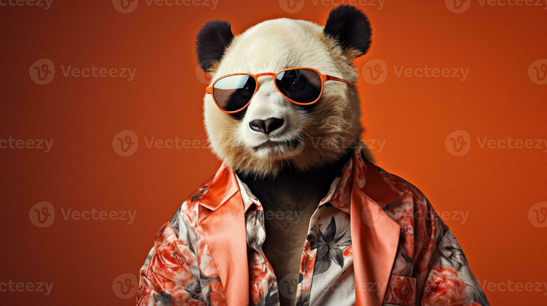 Panda in Hawaiian Shirt and Sunglasses Half Body Photoshoot, AI Generative photo