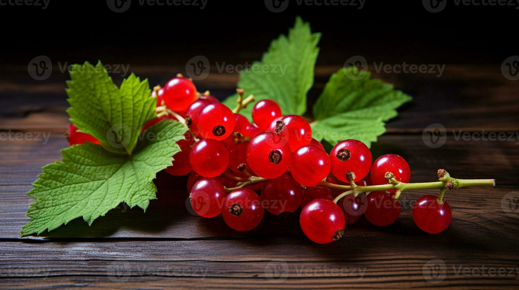 AI Generative, Currant Photograph on Wood Background with Copy Space photo