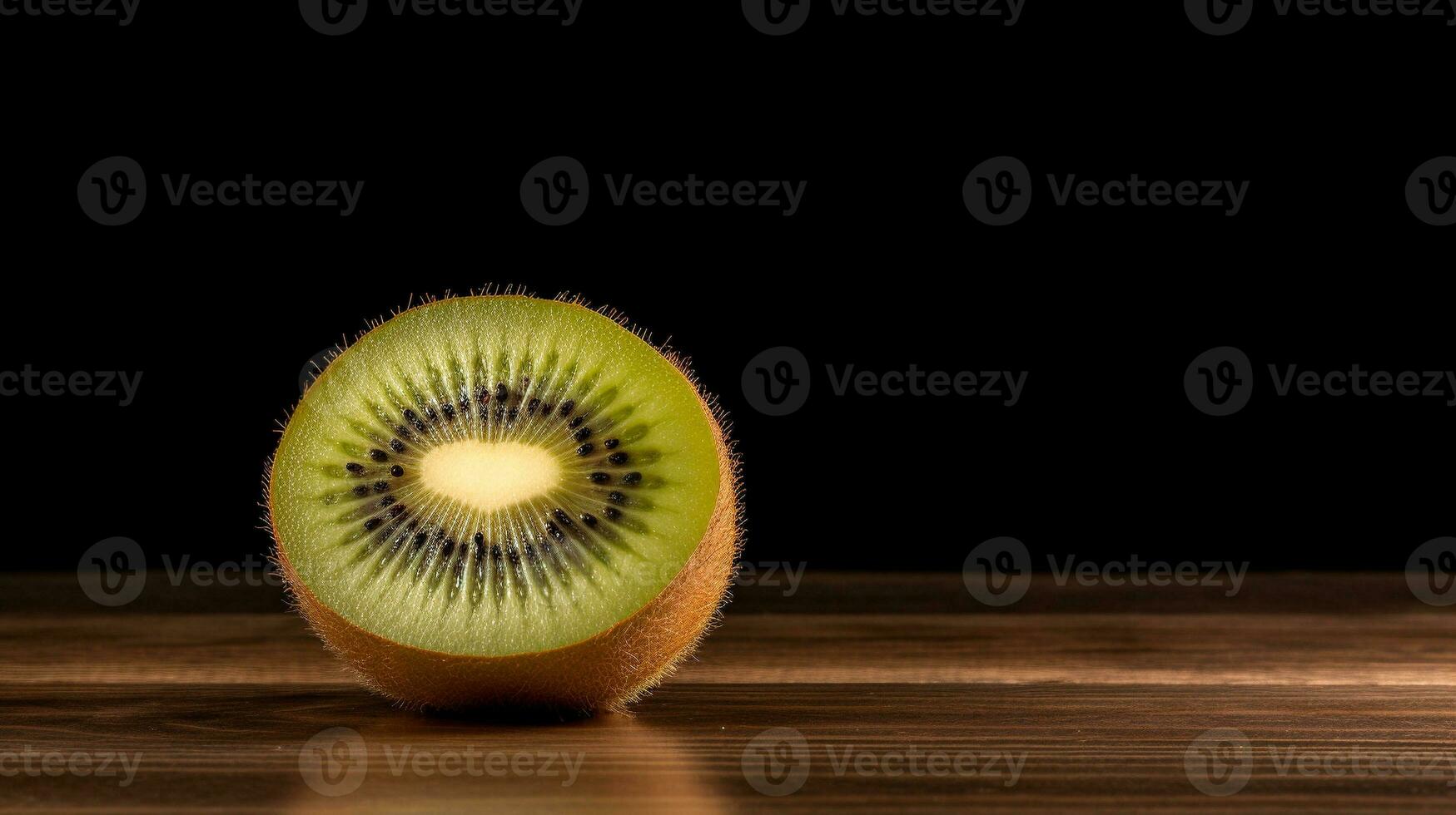 ai generativo, delicioso kiwi en de madera antecedentes con Copiar espacio foto