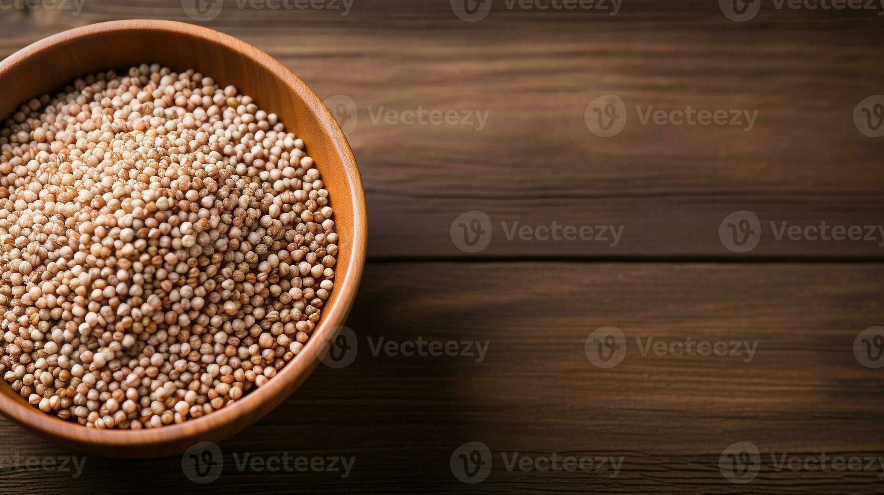 Buckwheat Grain on Wood Background with Copy Space, AI Generative photo