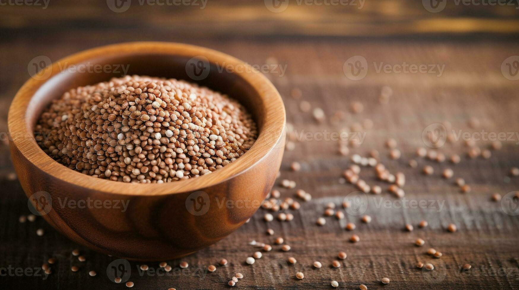 Buckwheat Grain on Wood Background with Copy Space, AI Generative photo