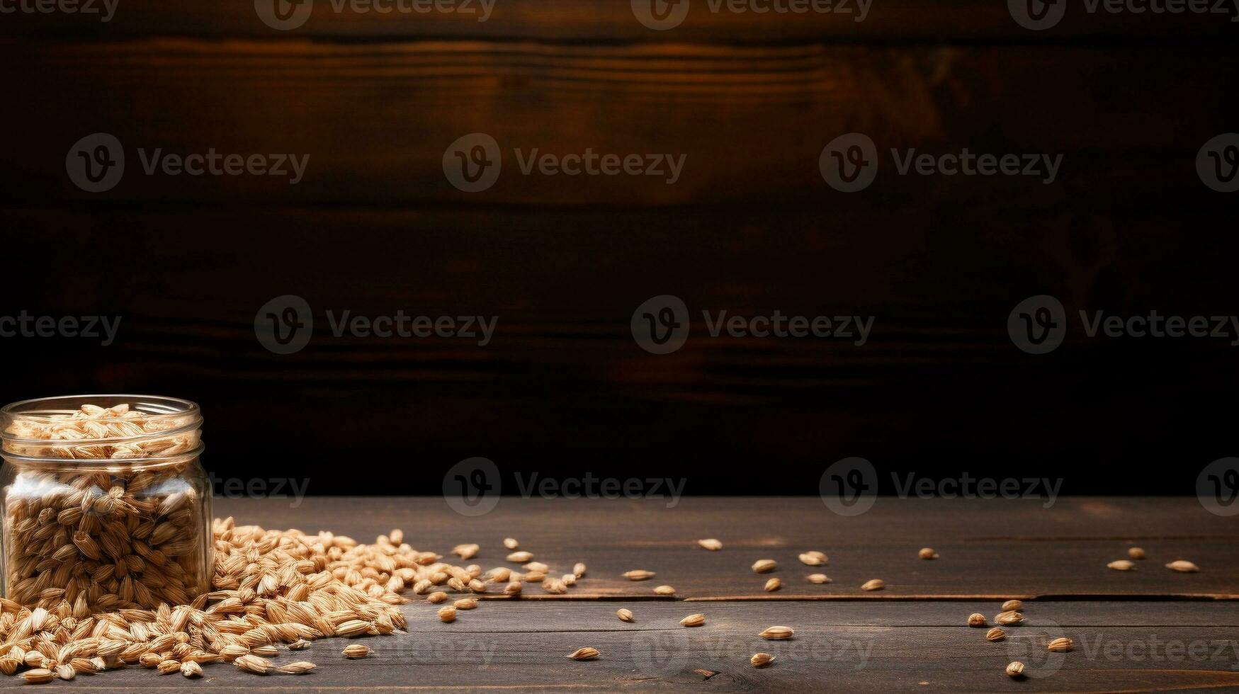 Emmer Grain Photograph with Studio Lighting on Wood Background, AI Generative photo