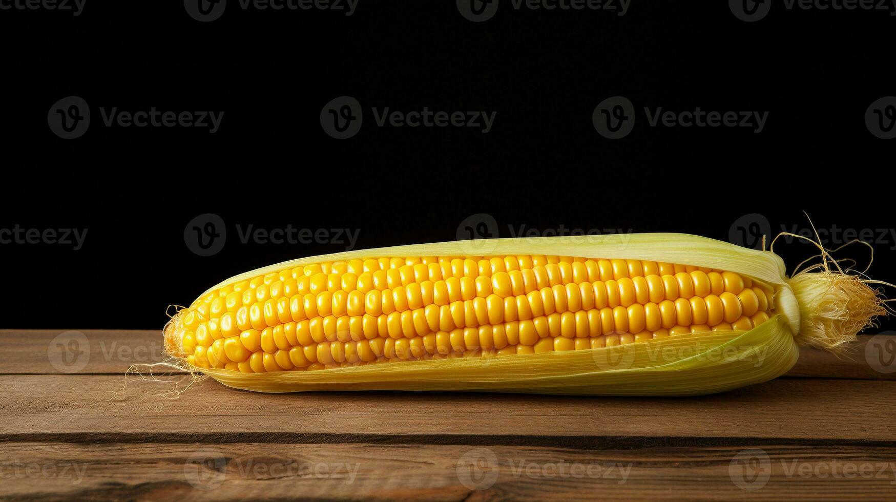 Photograph of Maize Corn Grain on Wood Background with Copy Space, AI Generative photo