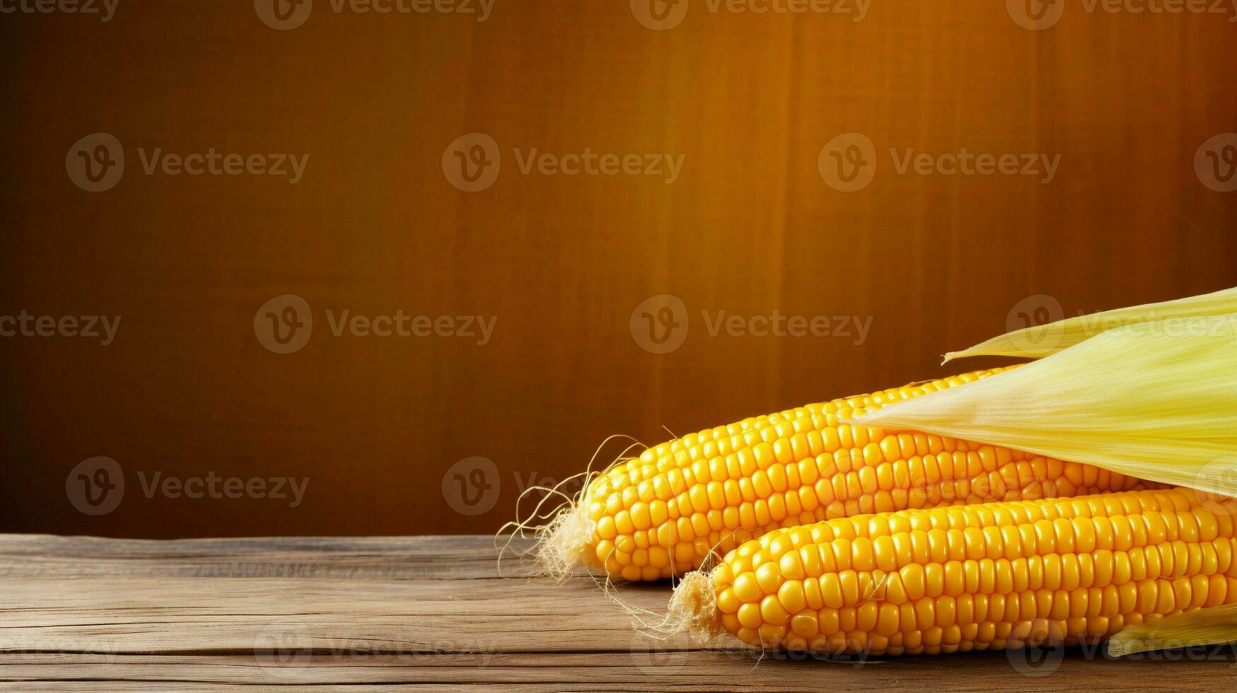 Photograph of Maize Corn Grain on Wood Background with Copy Space, AI Generative photo