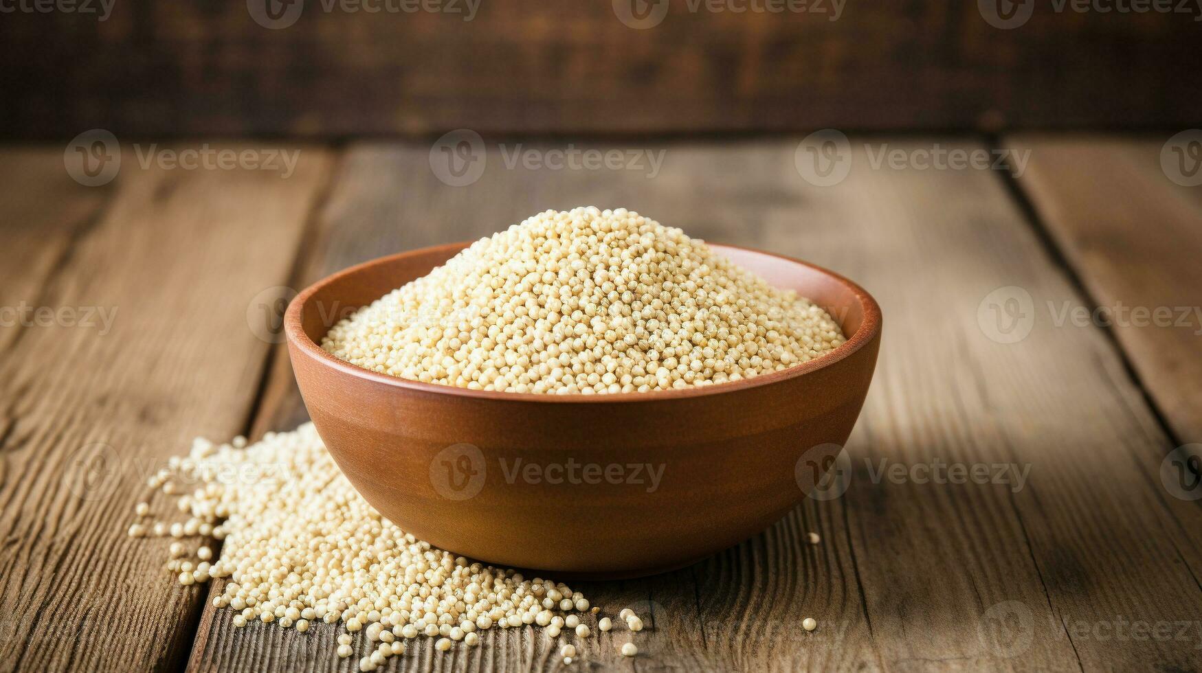 Quinoa Grain Photograph on Wooden Background with Ample Copy Space, AI Generative photo