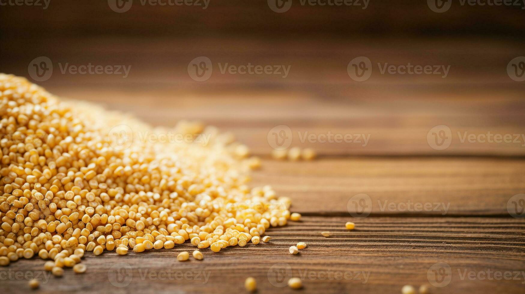 Essence of Millet Grain Studio-Lit Photography on Wood Background with Ample Copy Space, AI Generative photo