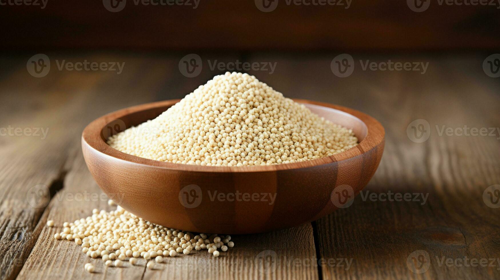Quinoa Grain Photograph on Wooden Background with Ample Copy Space, AI Generative photo