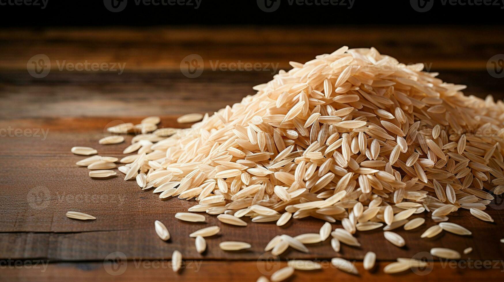 Rice Grain Photography Studio Lighting on Wood Background, AI Generative photo