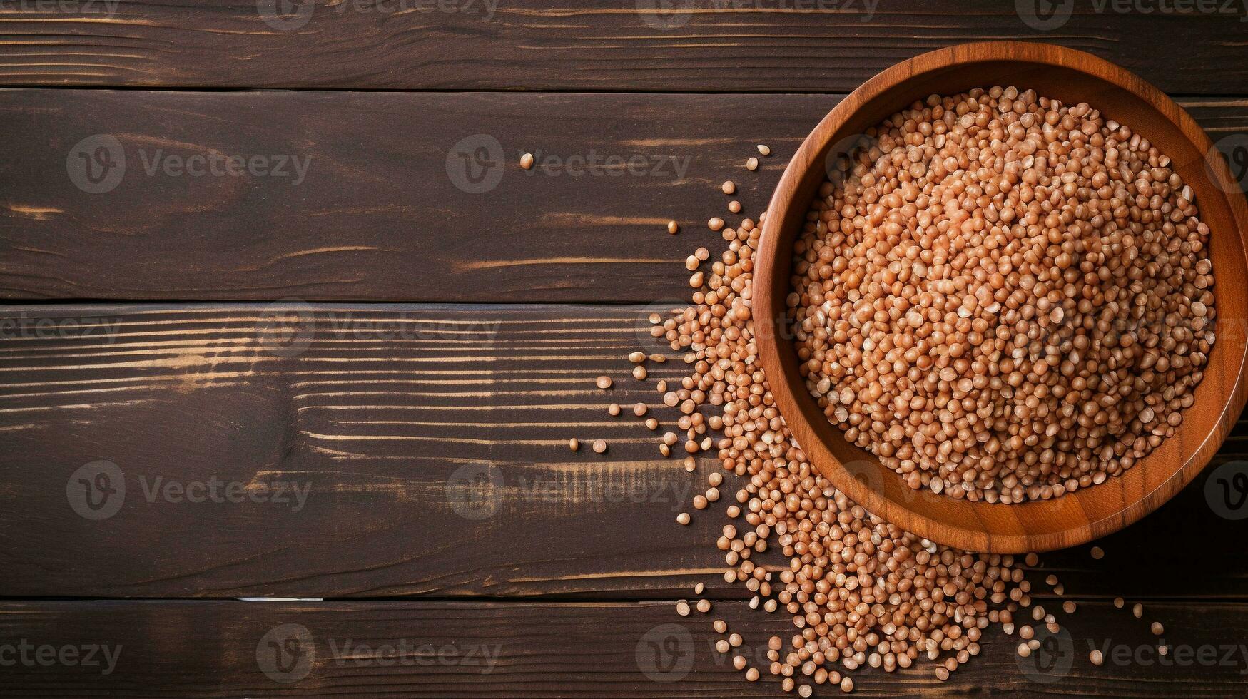 Buckwheat Grain on Wood Background with Copy Space, AI Generative photo