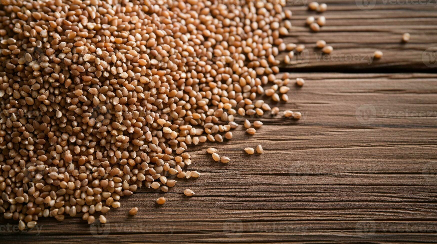 Buckwheat Grain on Wood Background with Copy Space, AI Generative photo