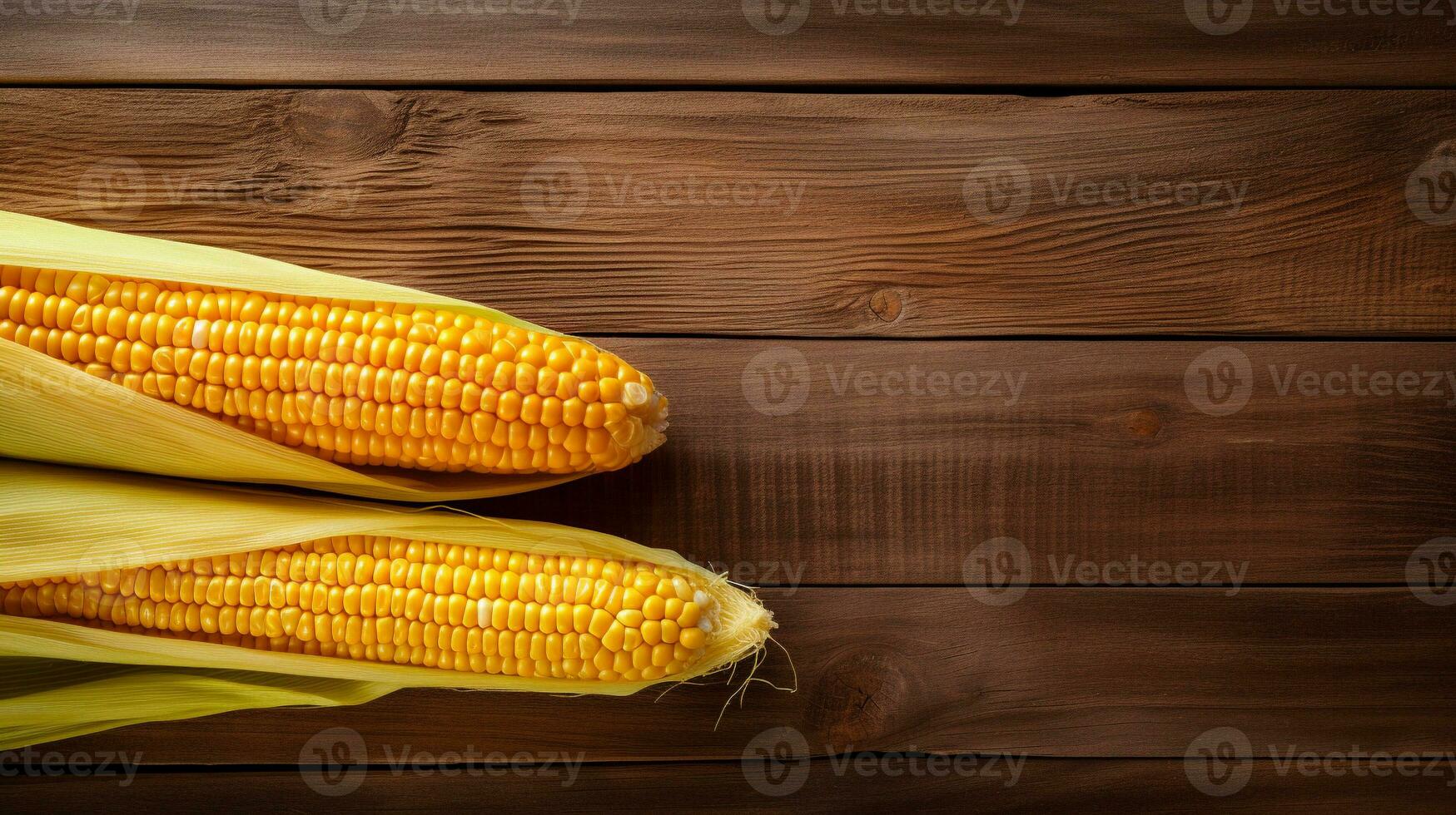 Photograph of Maize Corn Grain on Wood Background with Copy Space, AI Generative photo