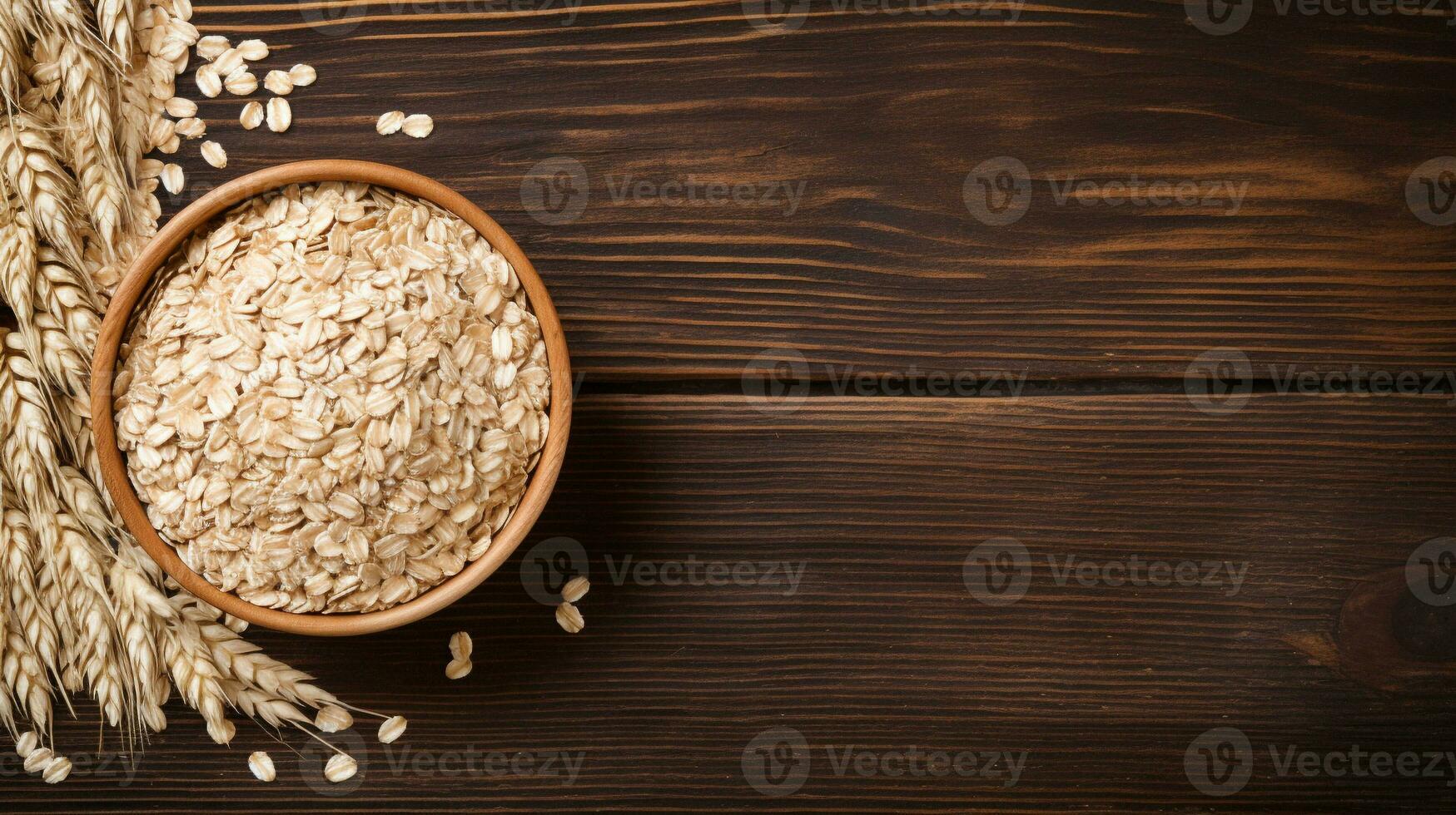 Oats Grain Photograph with Studio Lighting on Wooden Background, AI Generative photo