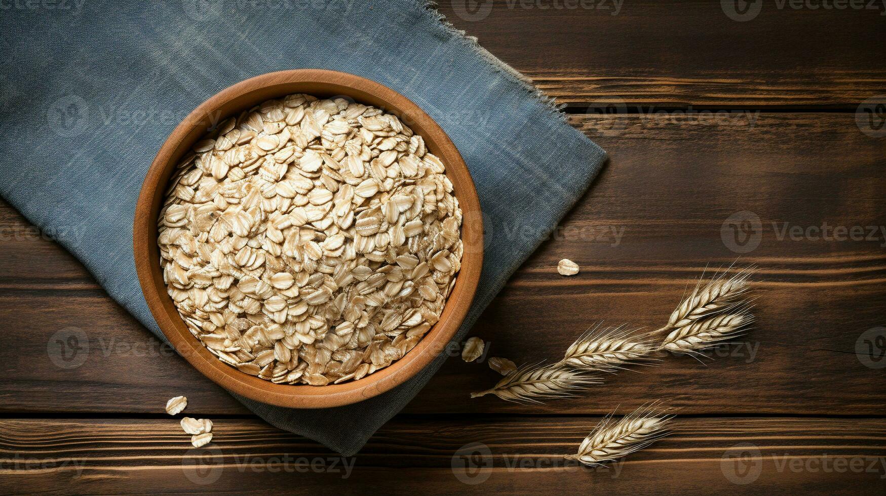Oats Grain Photograph with Studio Lighting on Wooden Background, AI Generative photo