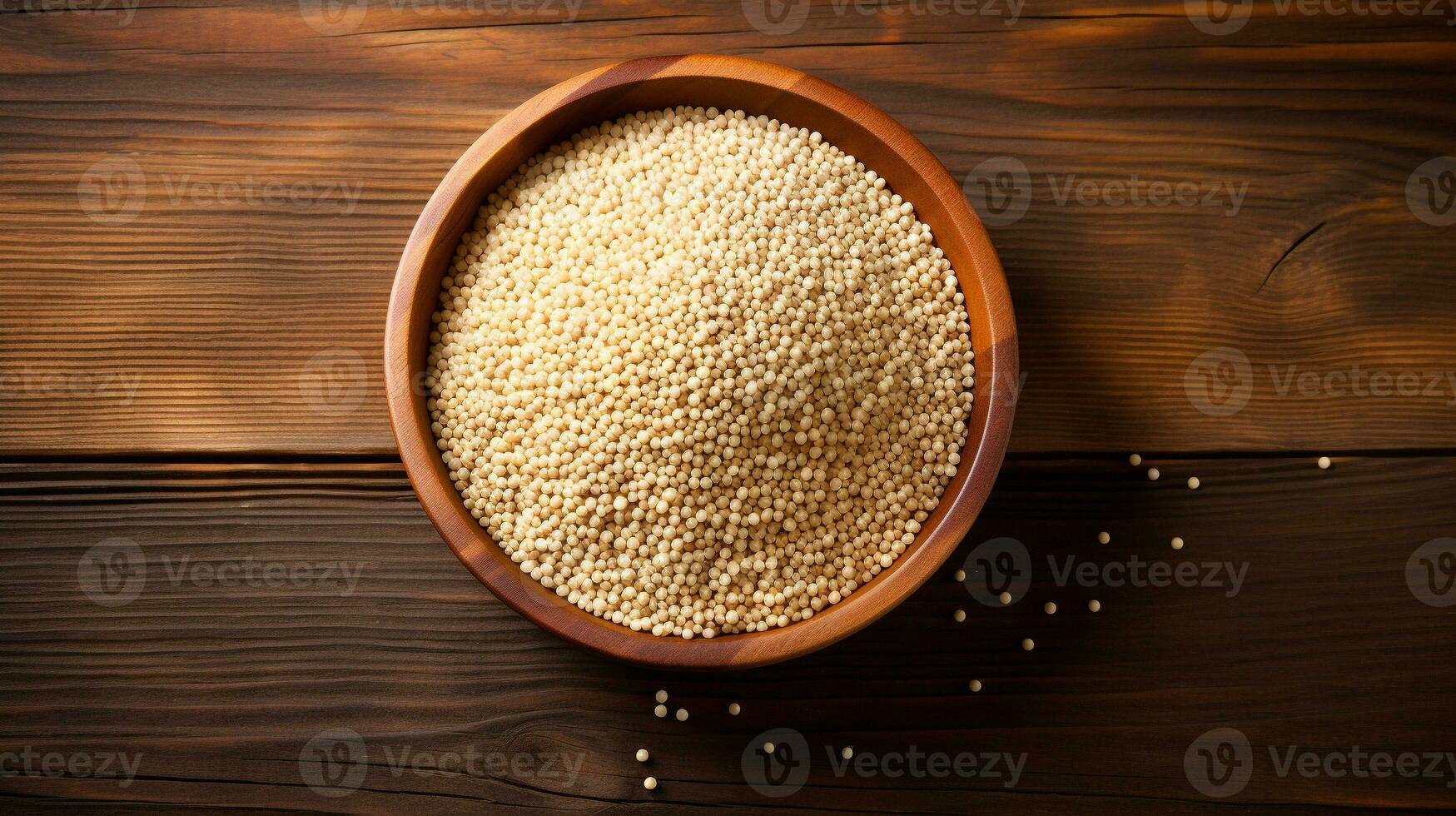 Quinoa Grain Photograph on Wooden Background with Ample Copy Space, AI Generative photo