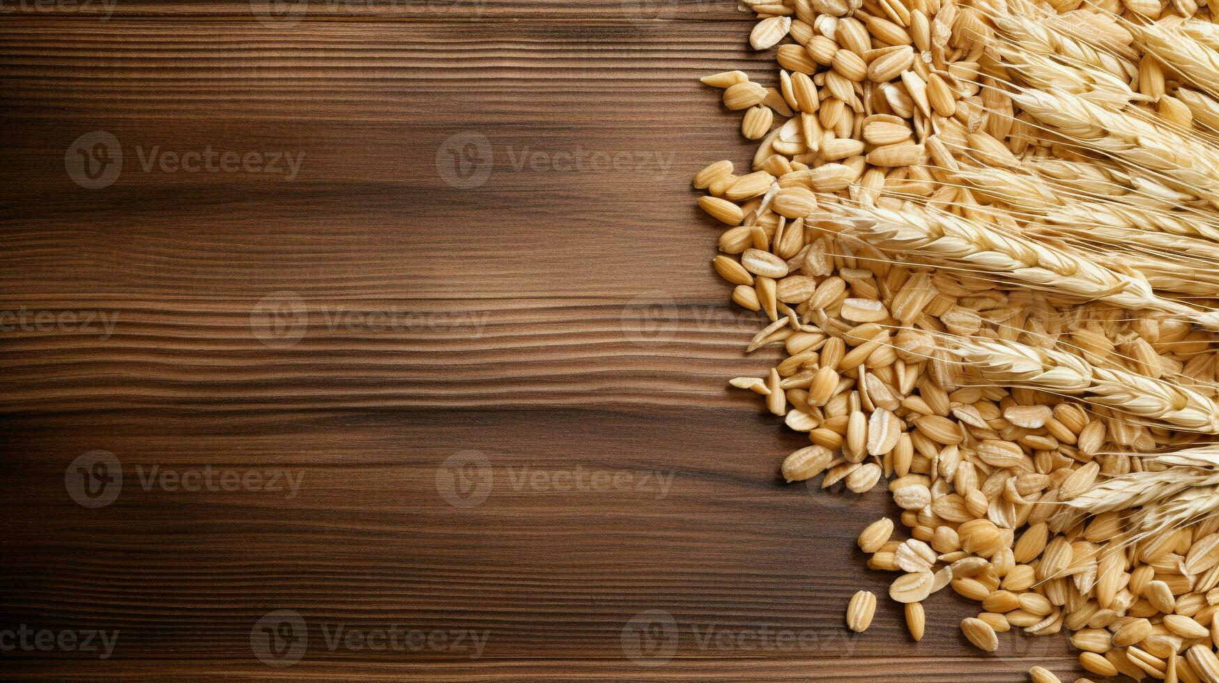 Oats Grain Photograph with Studio Lighting on Wooden Background, AI Generative photo