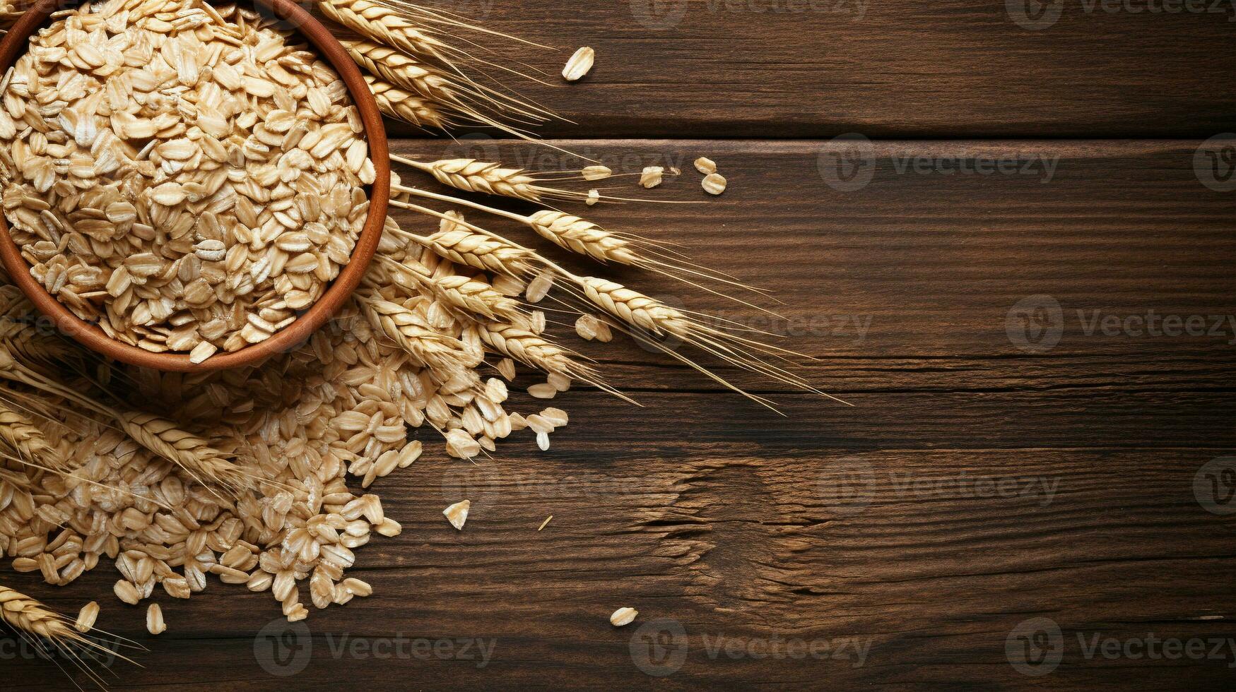 Oats Grain Photograph with Studio Lighting on Wooden Background, AI Generative photo