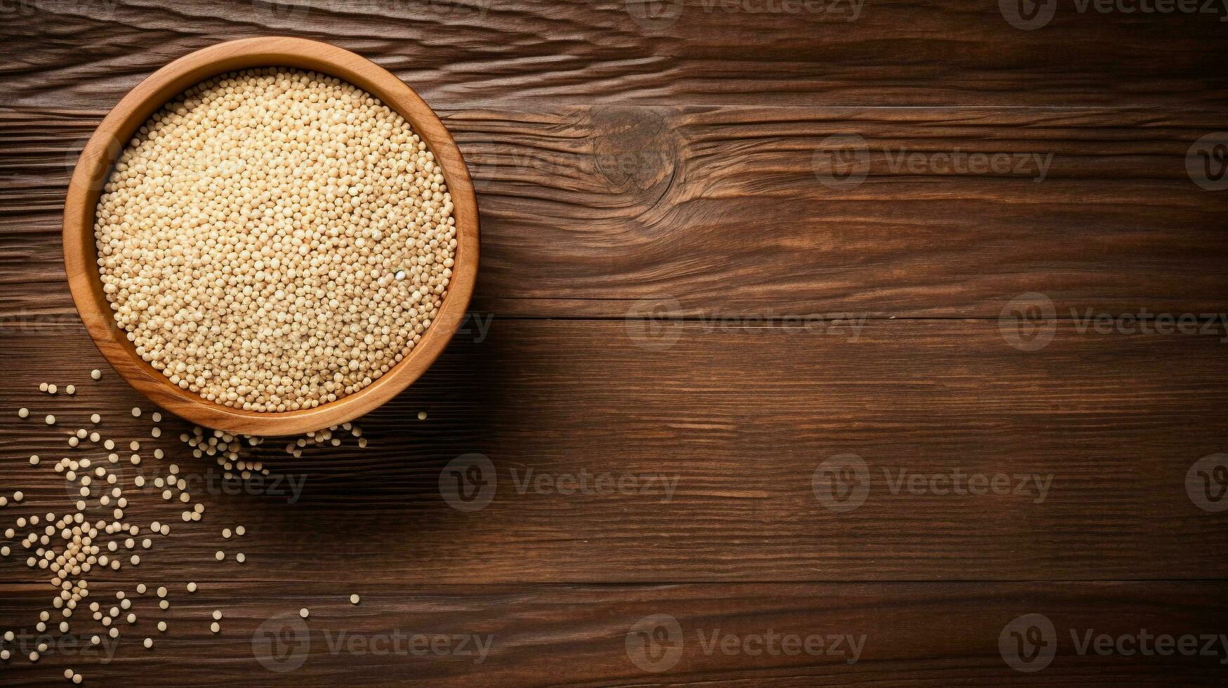 Quinoa Grain Photograph on Wooden Background with Ample Copy Space, AI Generative photo