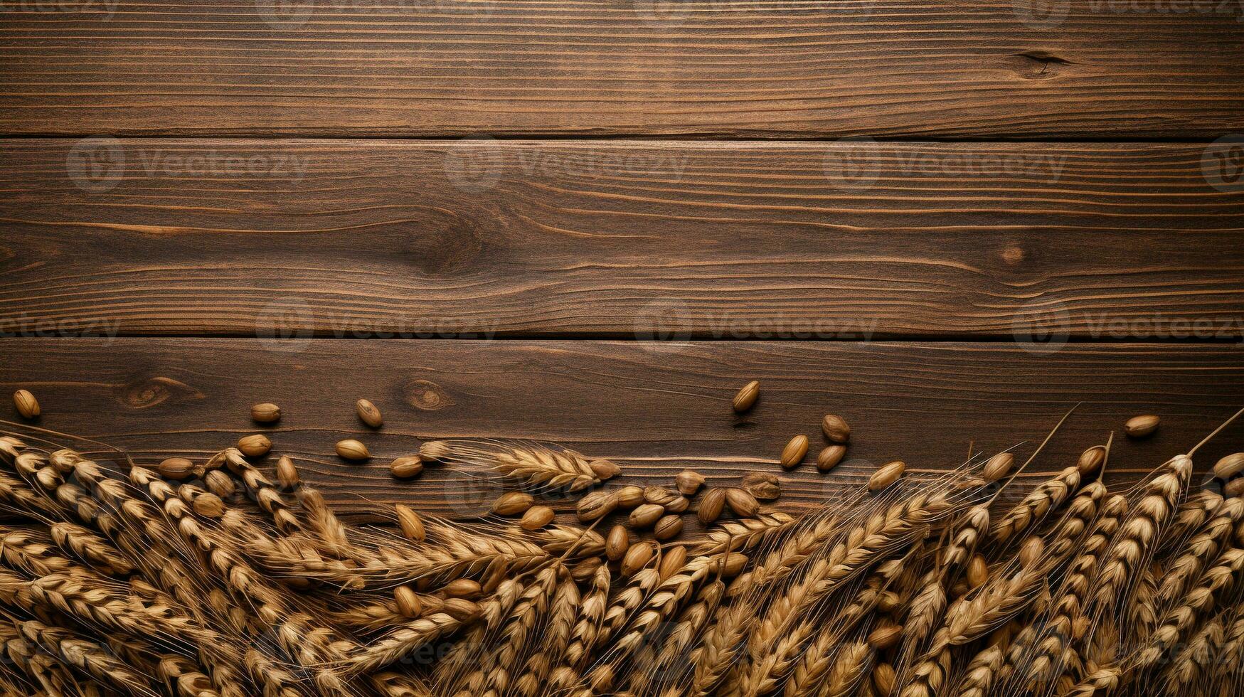 Rye Grain on Wooden Background with Ample Copy Space, AI Generative photo