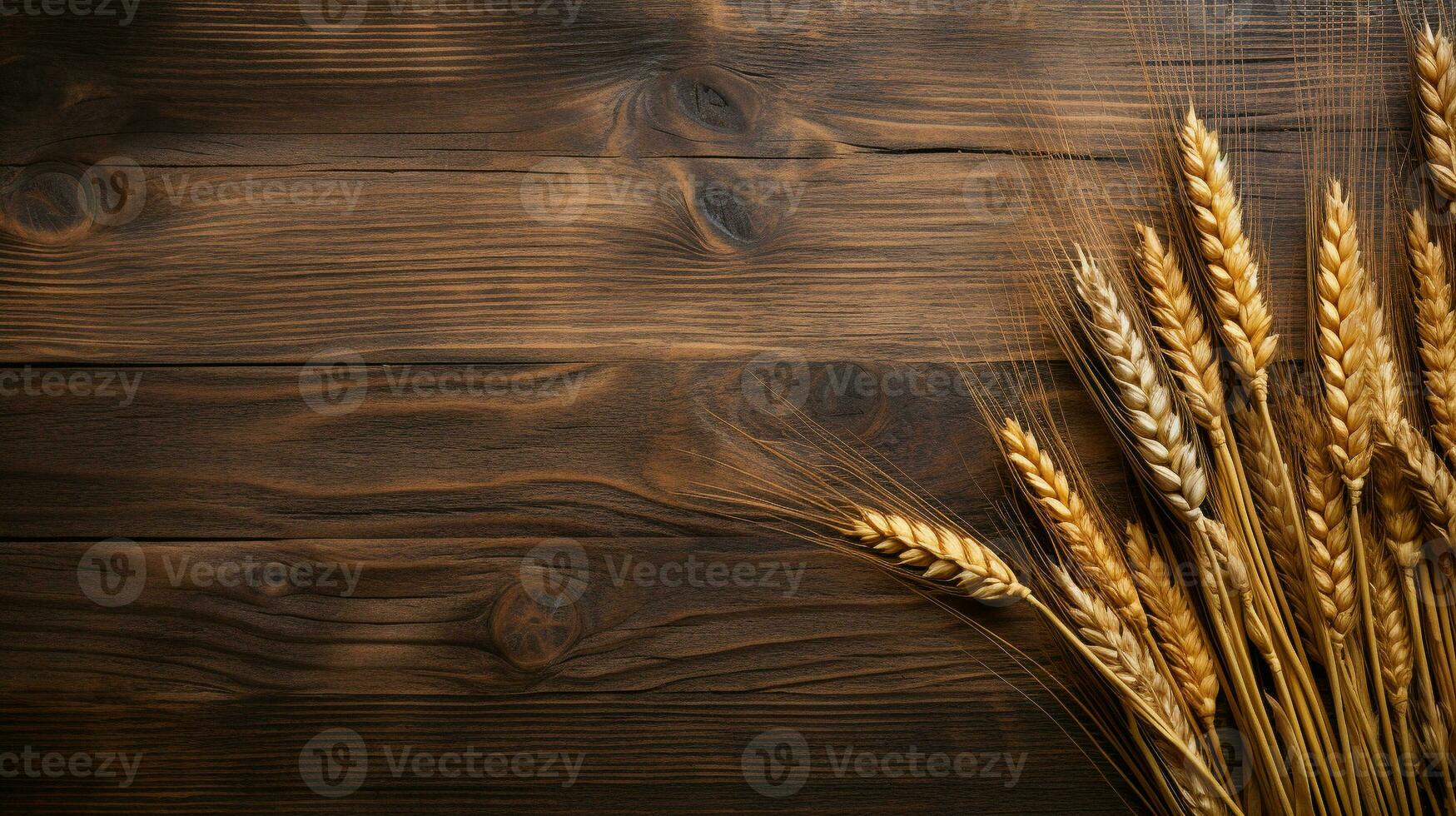 Rye Grain on Wooden Background with Ample Copy Space, AI Generative photo