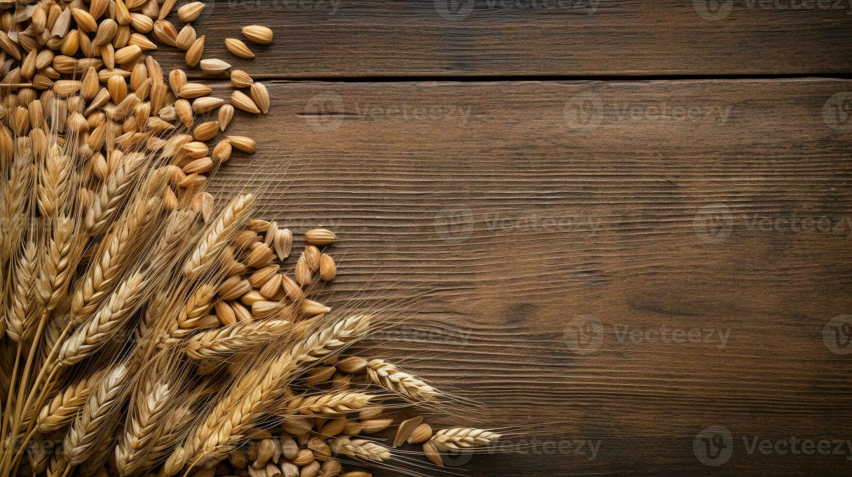 Spelt Grain on Wooden Background with Ample Copy Space, AI Generative photo