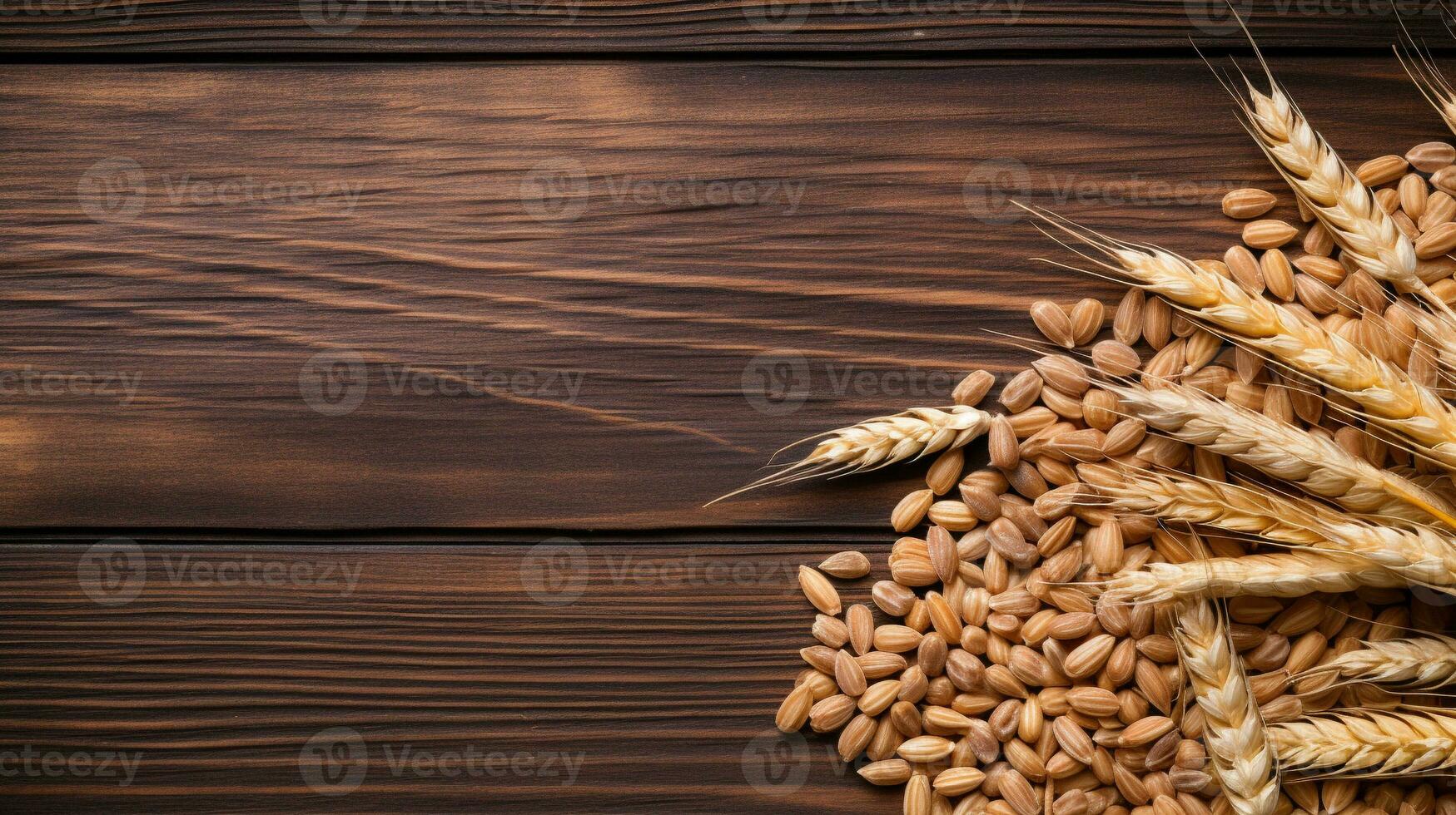 Spelt Grain on Wooden Background with Ample Copy Space, AI Generative photo