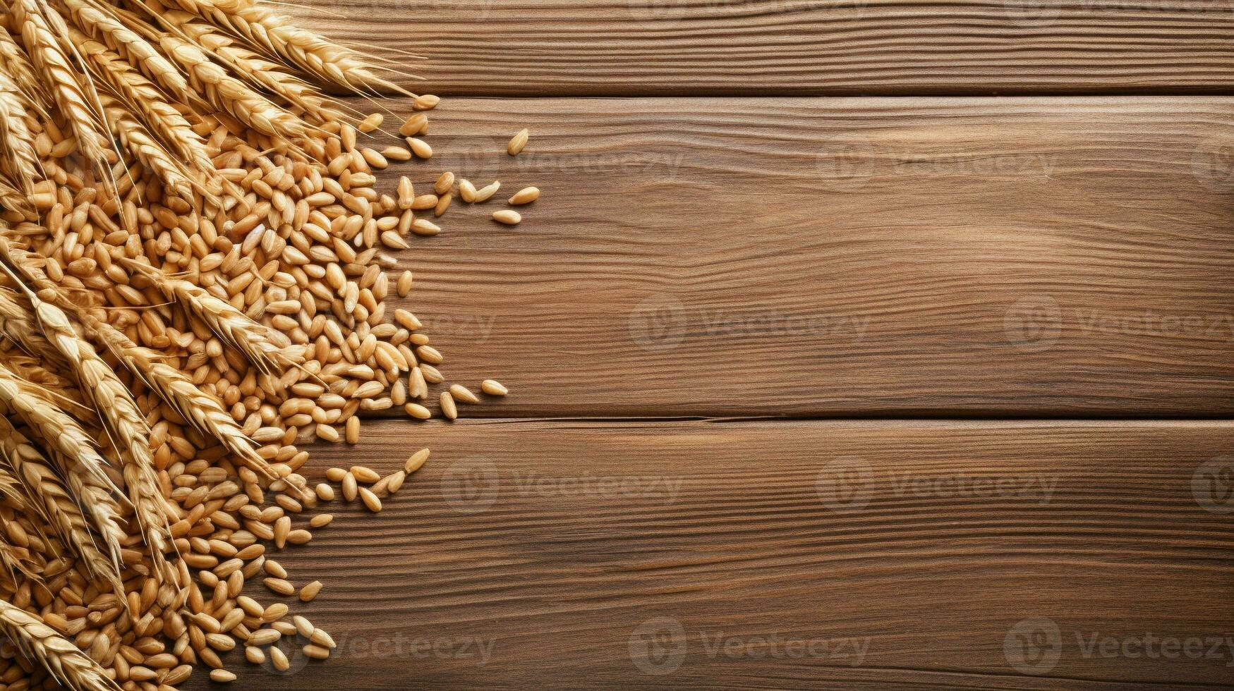 Spelt Grain on Wooden Background with Ample Copy Space, AI Generative photo