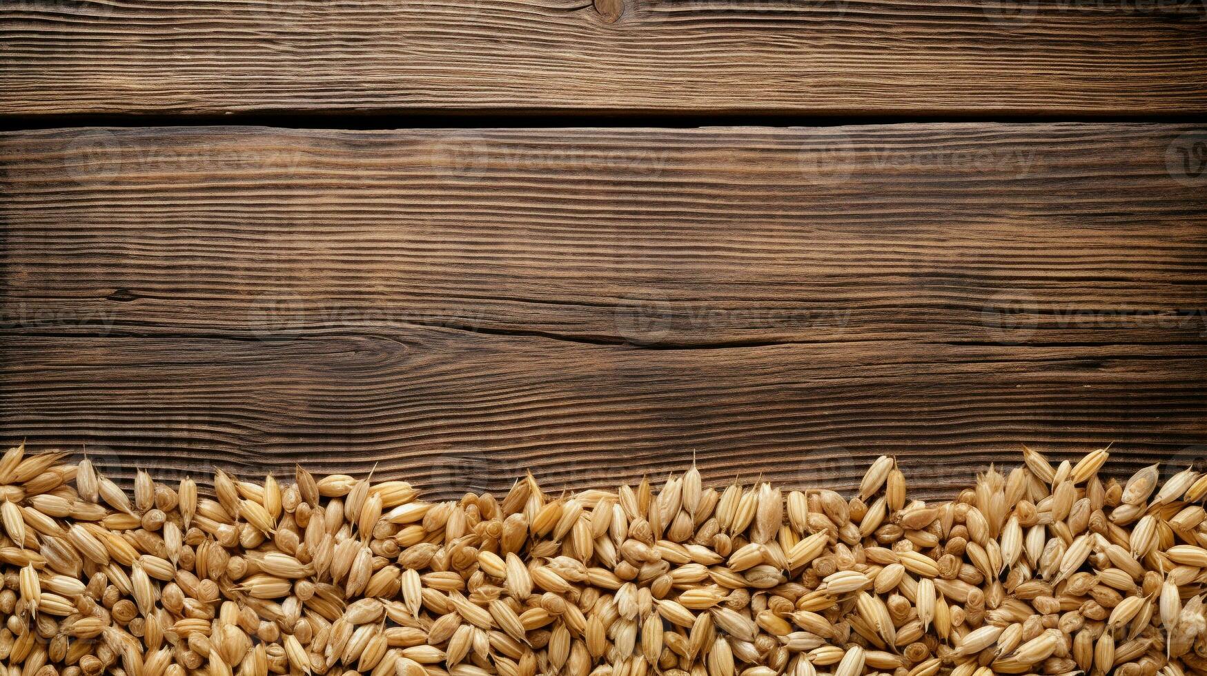 Spelt Grain on Wooden Background with Ample Copy Space, AI Generative photo