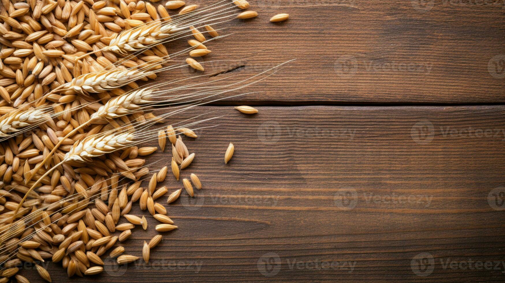 Spelt Grain on Wooden Background with Ample Copy Space, AI Generative photo