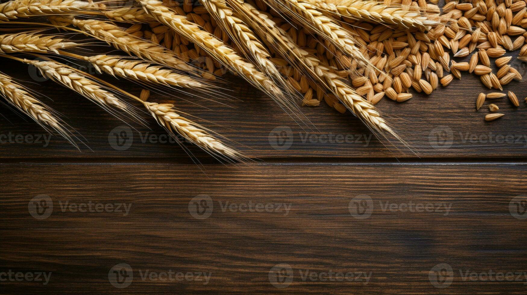 Spelt Grain on Wooden Background with Ample Copy Space, AI Generative photo