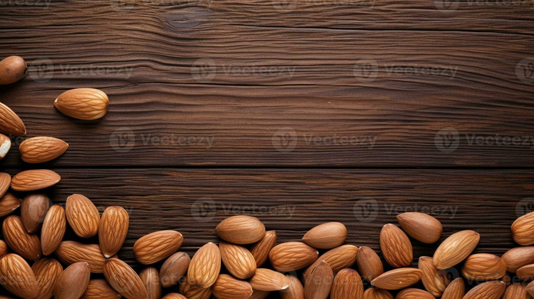 Stunning Almonds on Wood Background with Copy Space, AI Generative photo