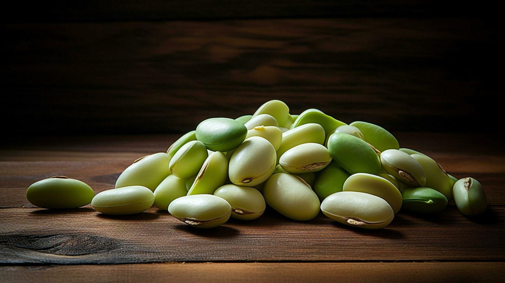 Lima Beans on Wood Background with Copy Space, AI Generative photo