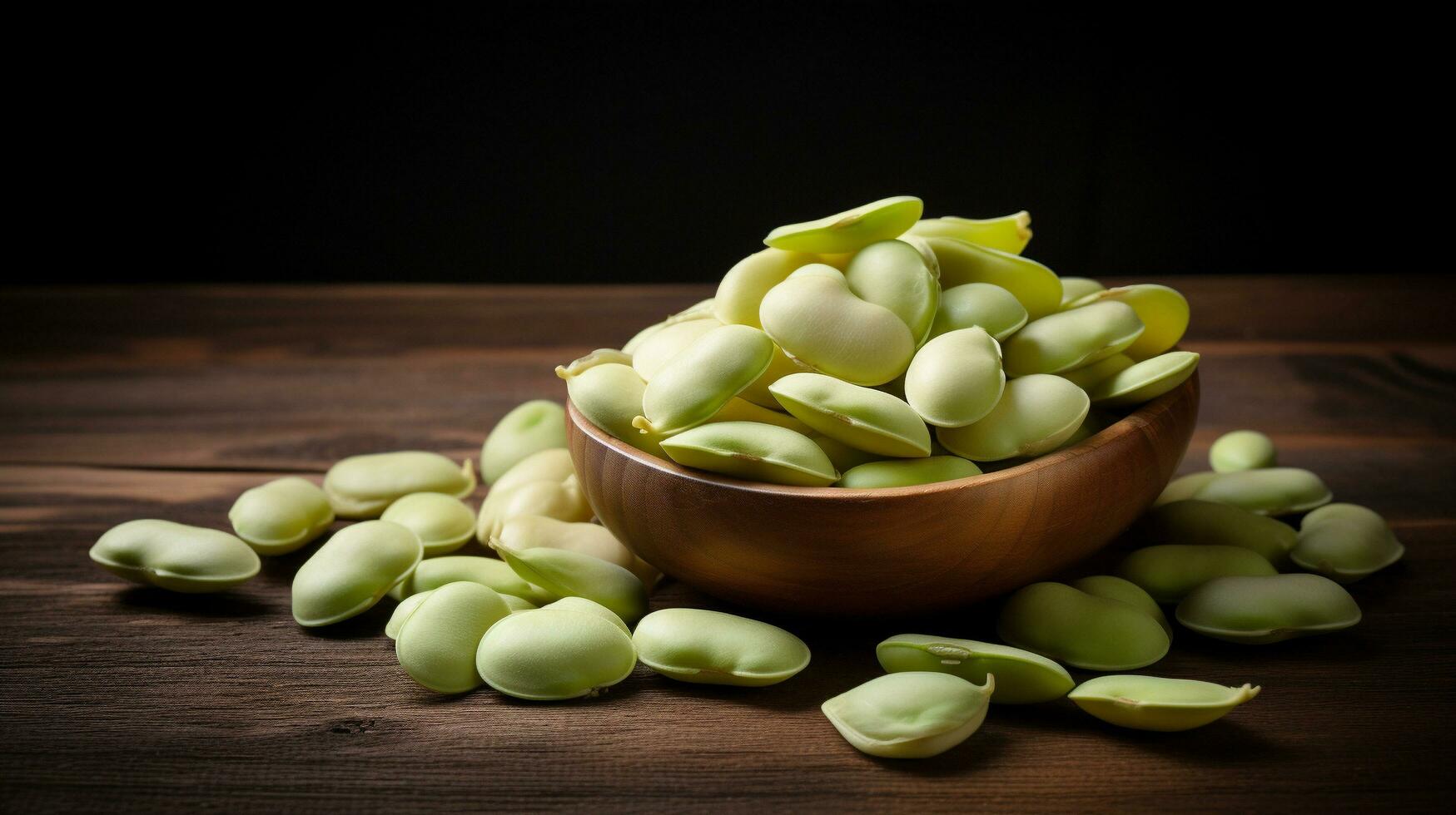 Lima Beans on Wood Background with Copy Space, AI Generative photo