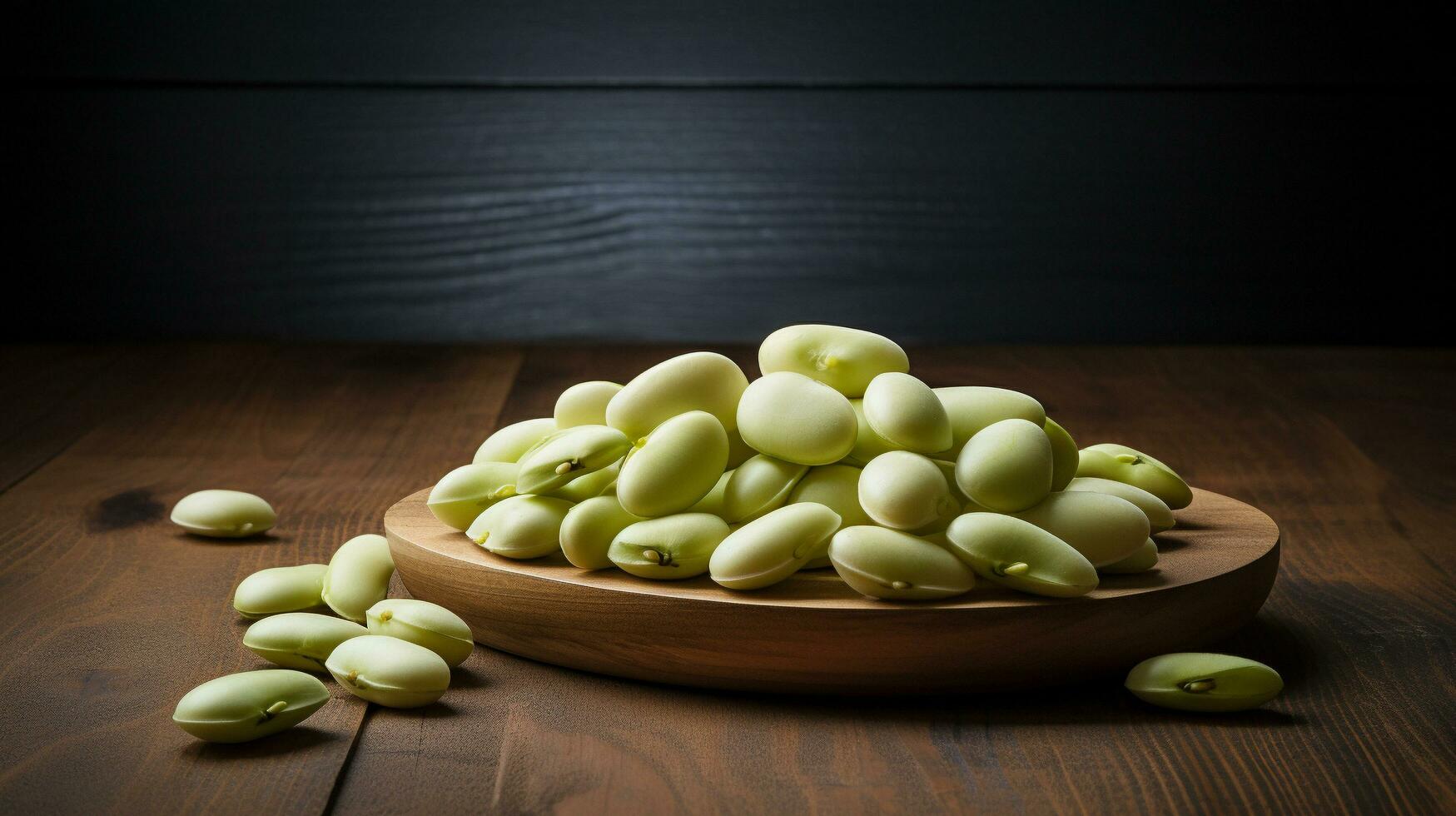 Lima Beans on Wood Background with Copy Space, AI Generative photo