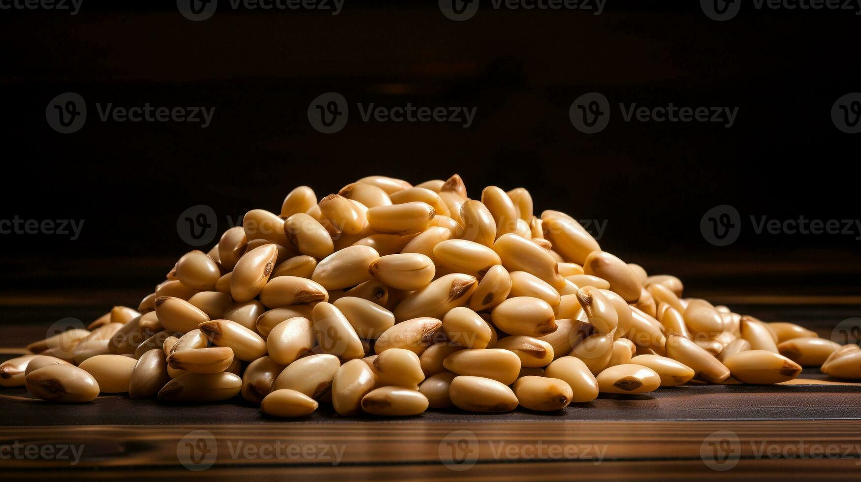 Pine Nuts on a Wooden Background with Ample Copy Space, AI Generative photo