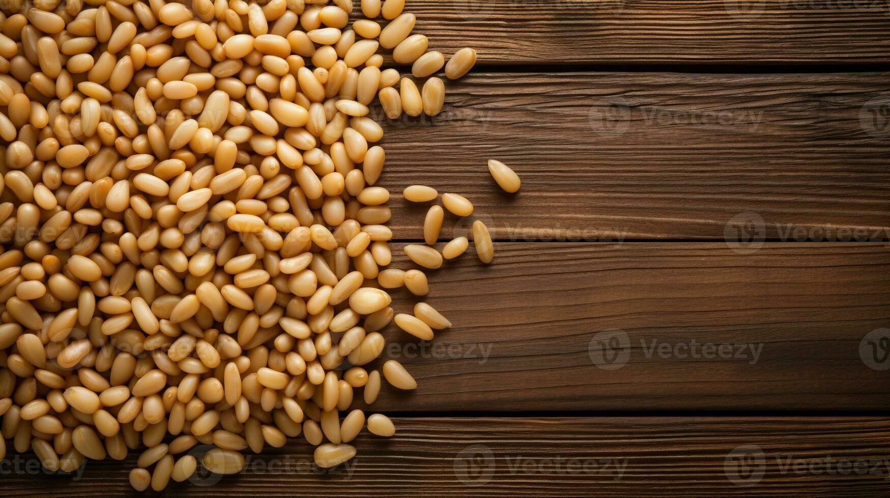 Pine Nuts on a Wooden Background with Ample Copy Space, AI Generative photo